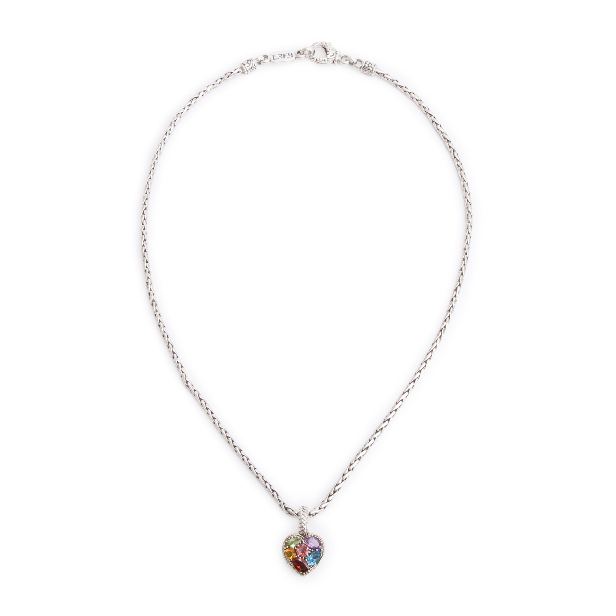 Effy Sterling Silver & 18k Yellow Gold Multi Gemstone Heart Pendant Necklace