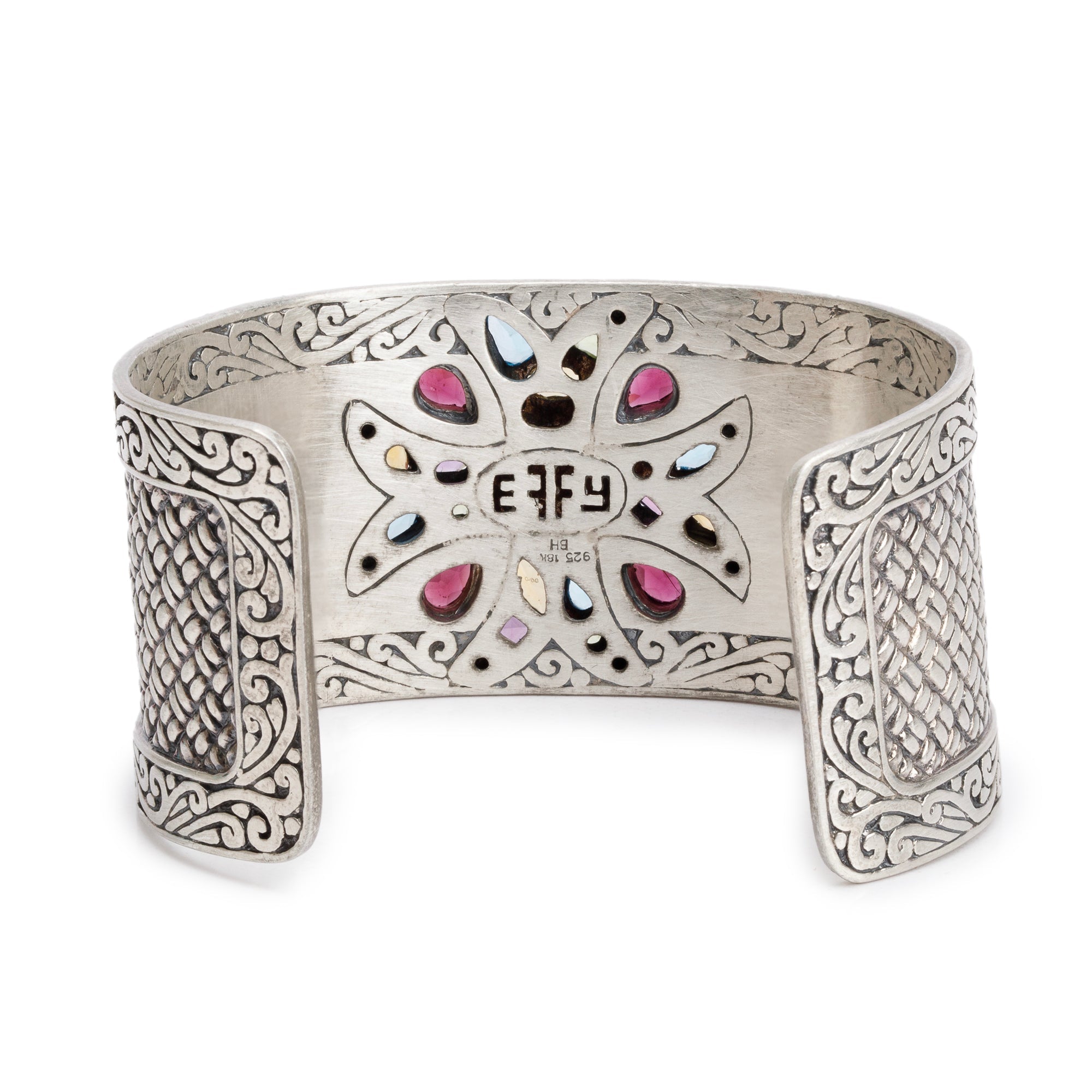 Effy Sterling Silver & 18k Yellow Gold Multistone Balissima Cross Wide Cuff Bracelet