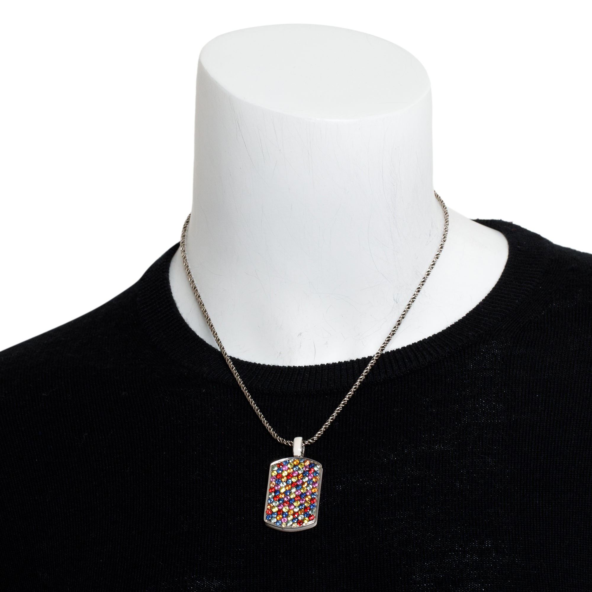 Effy Sterling Silver Splash Multi Sapphire Dog Tag Pendant Necklace