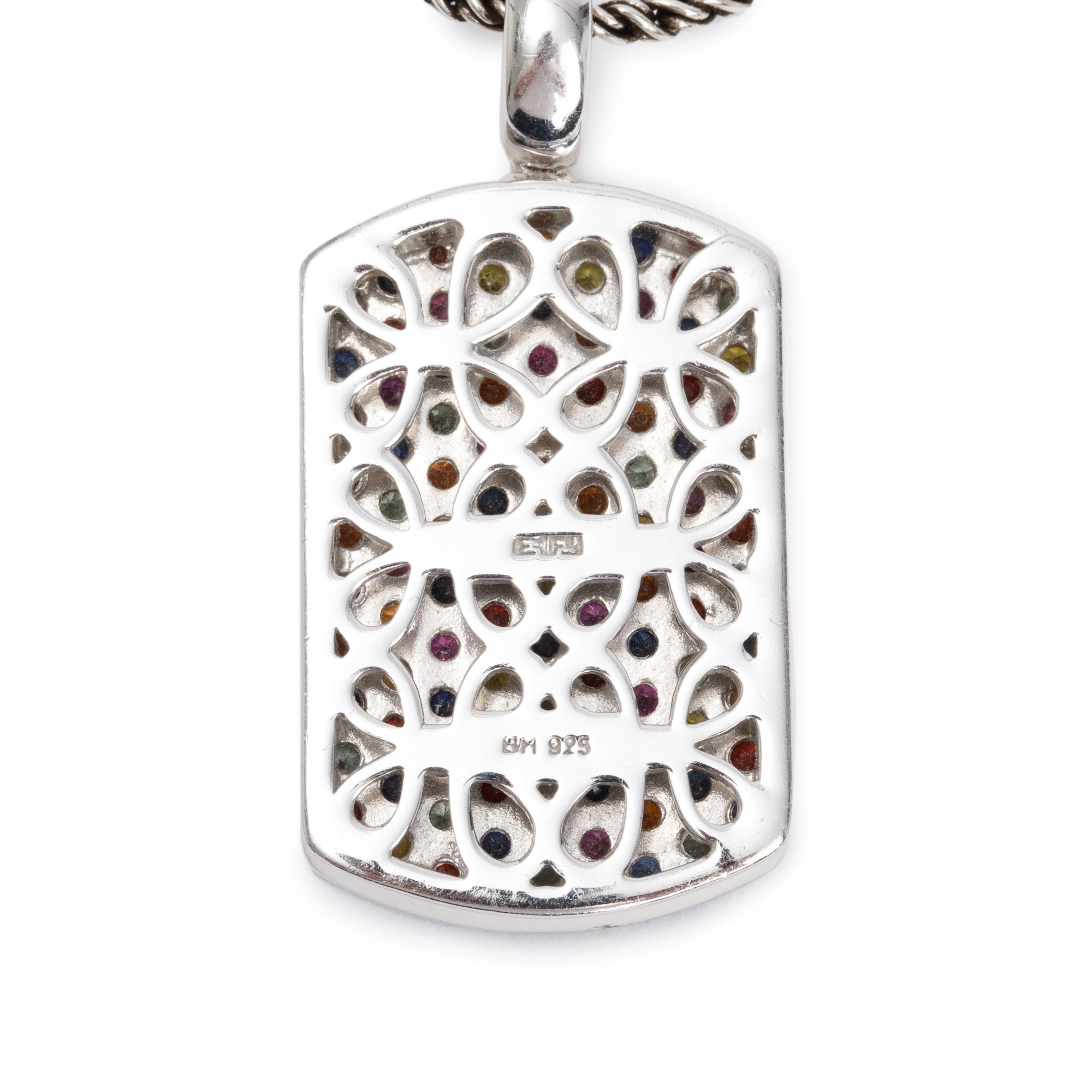 Effy Sterling Silver Splash Multi Sapphire Dog Tag Pendant Necklace