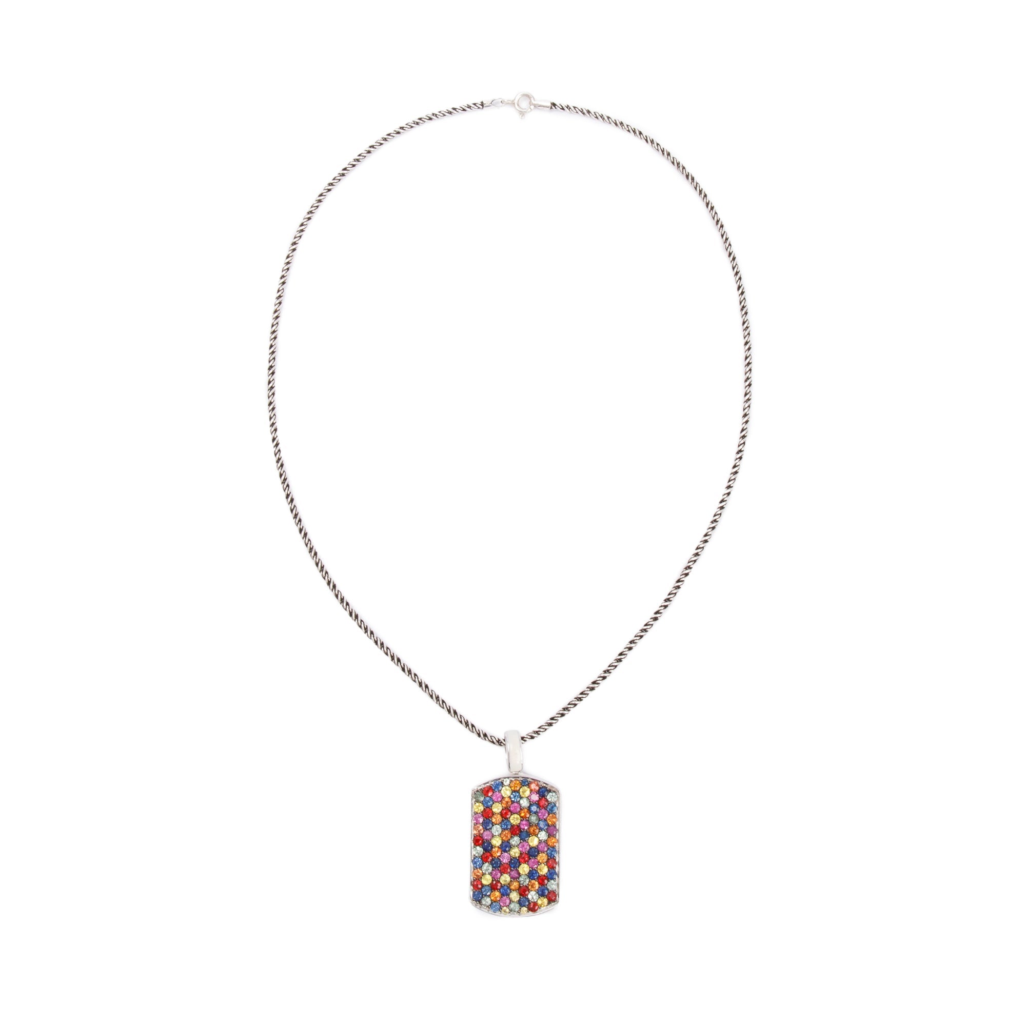 Effy Sterling Silver Splash Multi Sapphire Dog Tag Pendant Necklace