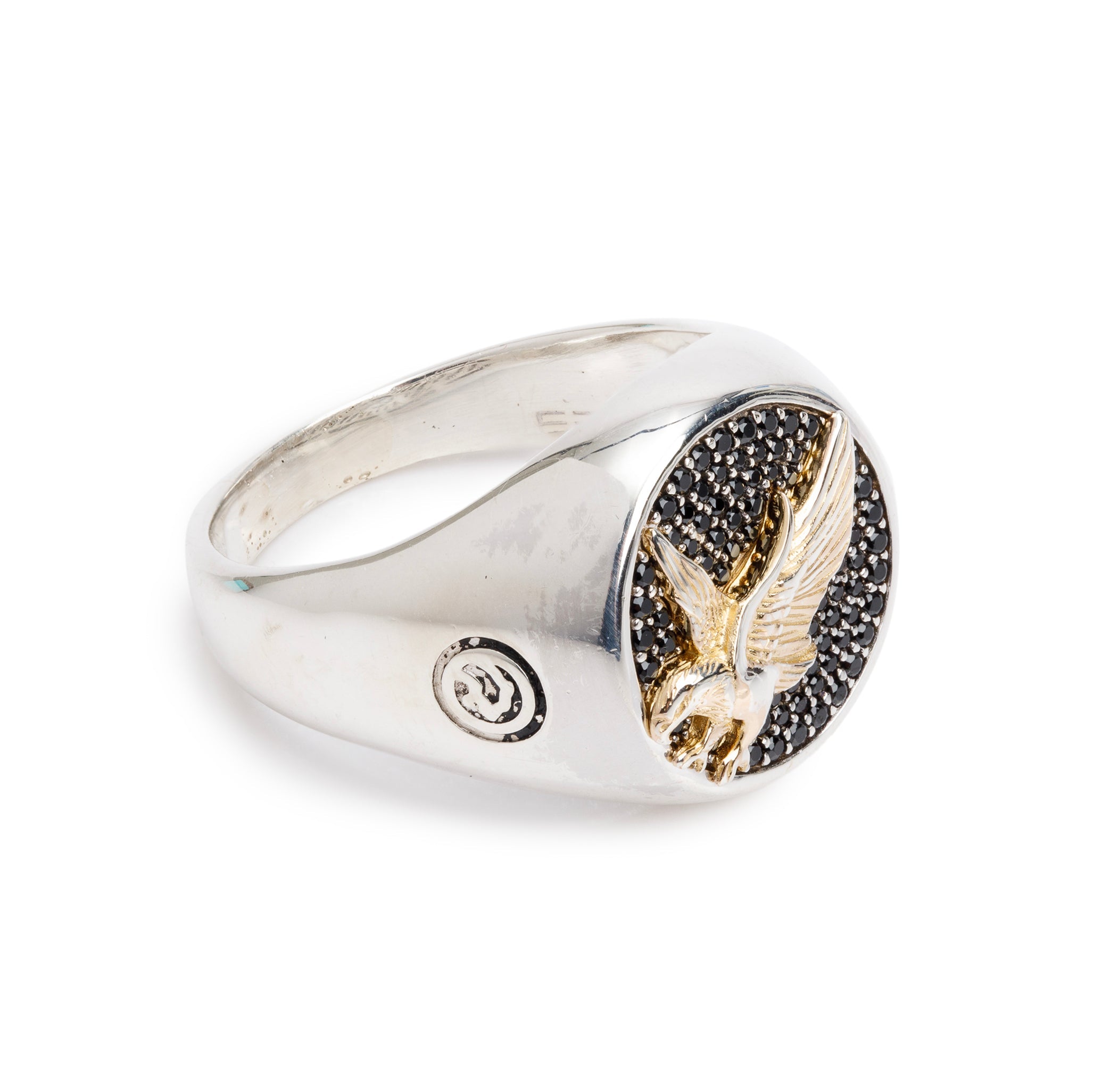 Effy Sterling Silver & Yellow Gold Black Spinel Eagle Ring, Size 13.25