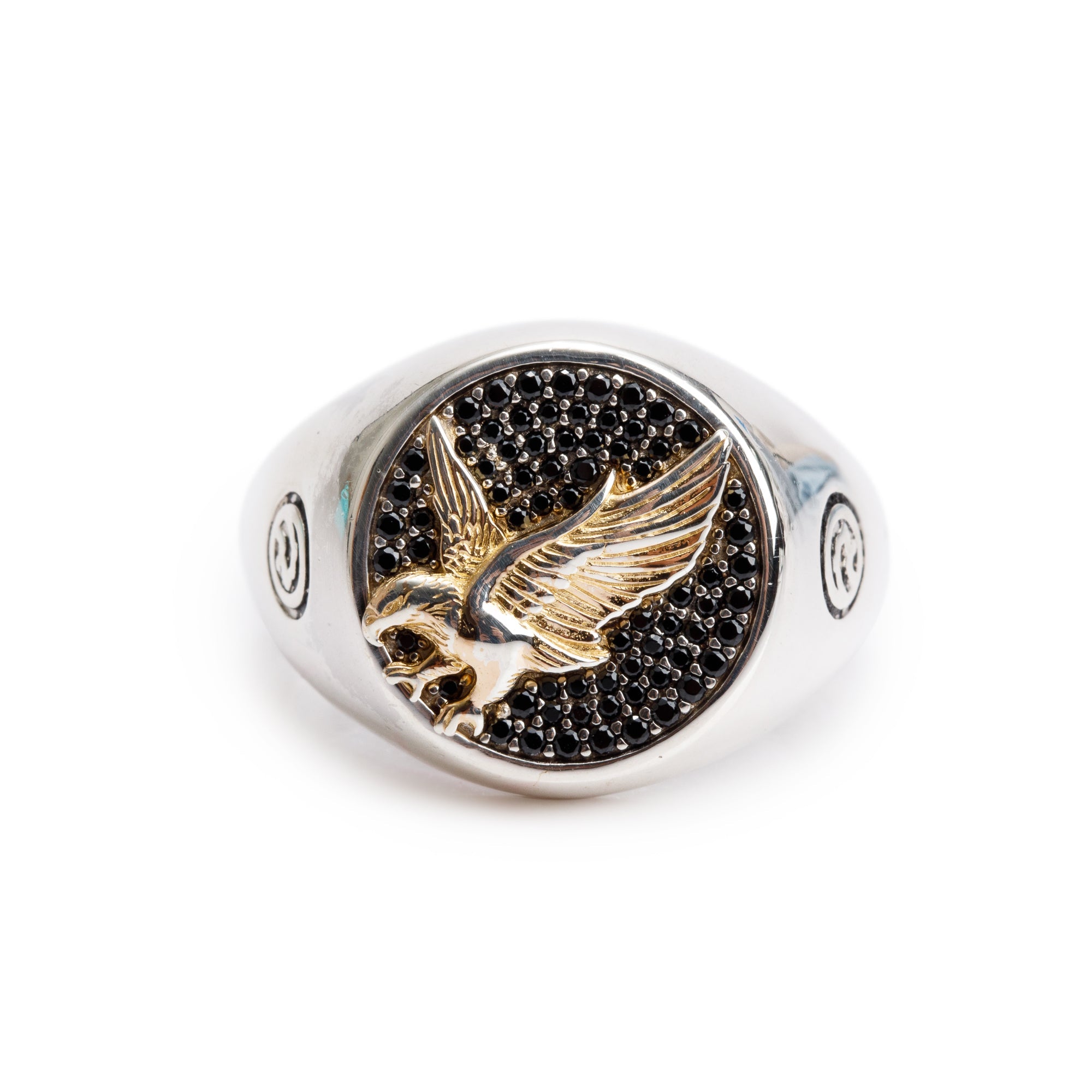 Effy Sterling Silver & Yellow Gold Black Spinel Eagle Ring, Size 13.25