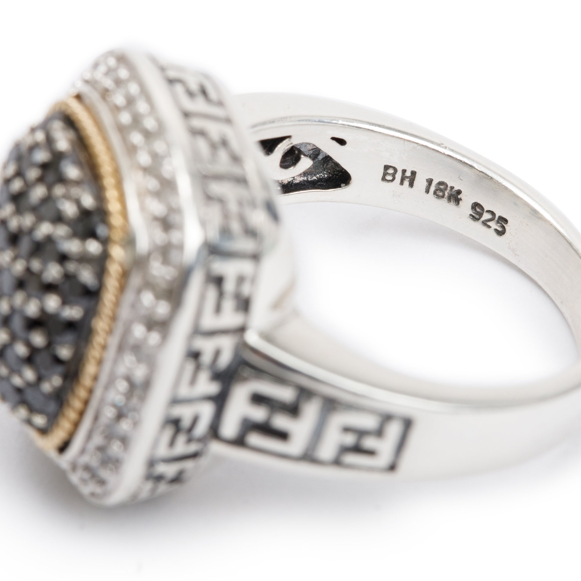 Effy Sterling Silver and 18k Yellow Gold Black & White Diamond Cocktail Ring, Size 7