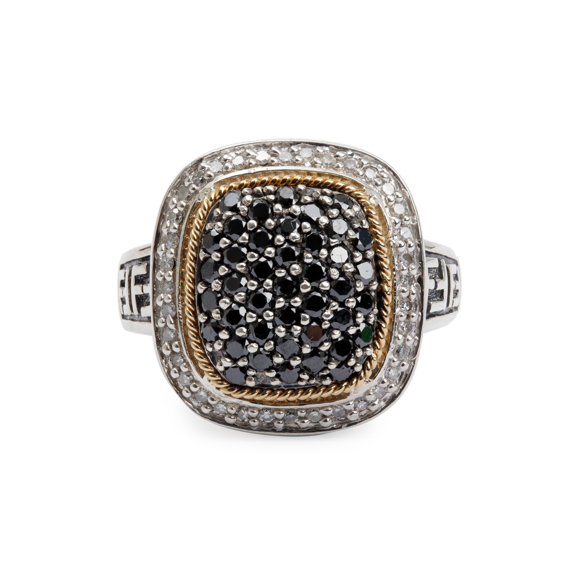 Effy Sterling Silver and 18k Yellow Gold Black & White Diamond Cocktail Ring, Size 7