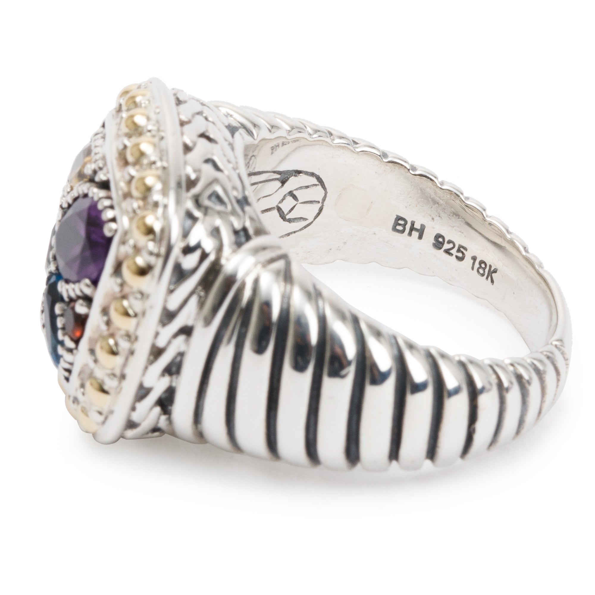 Effy Sterling Silver and 18k Yellow Gold Multi-Gemstone Cocktail Ring, Size 7