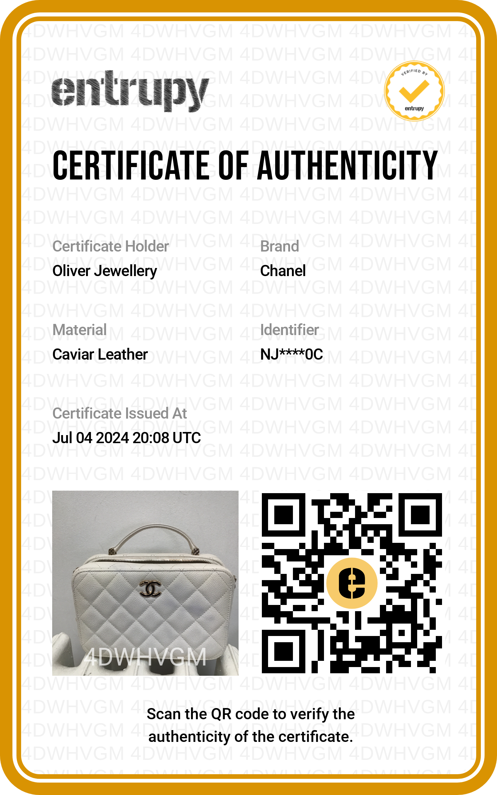 Chanel 2022 White Caviar Leather Small Top Handle Vanity Case w/ Chain