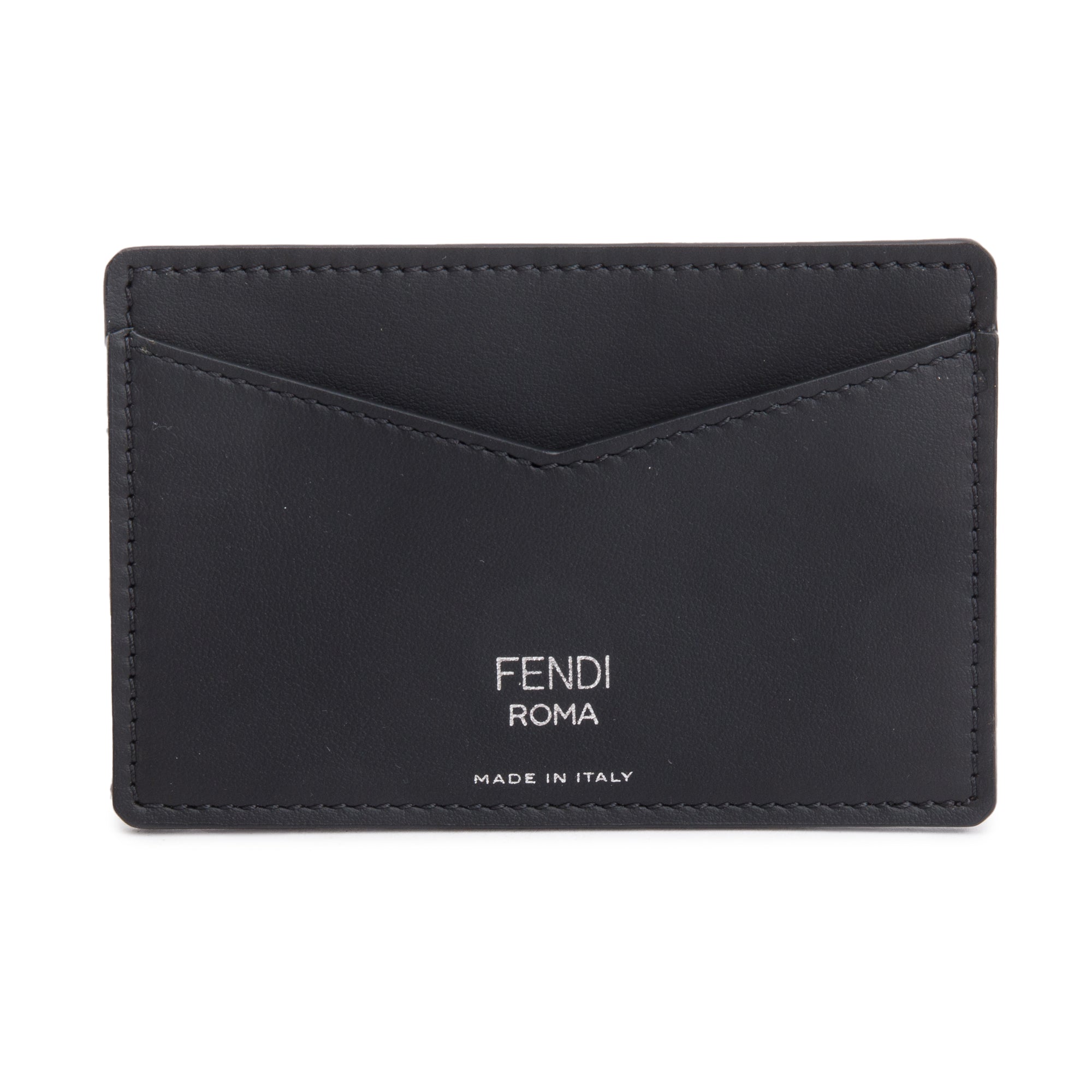 Fendi 2022 Black Leather Brown FF Zucca Canvas Card Case w/ Box