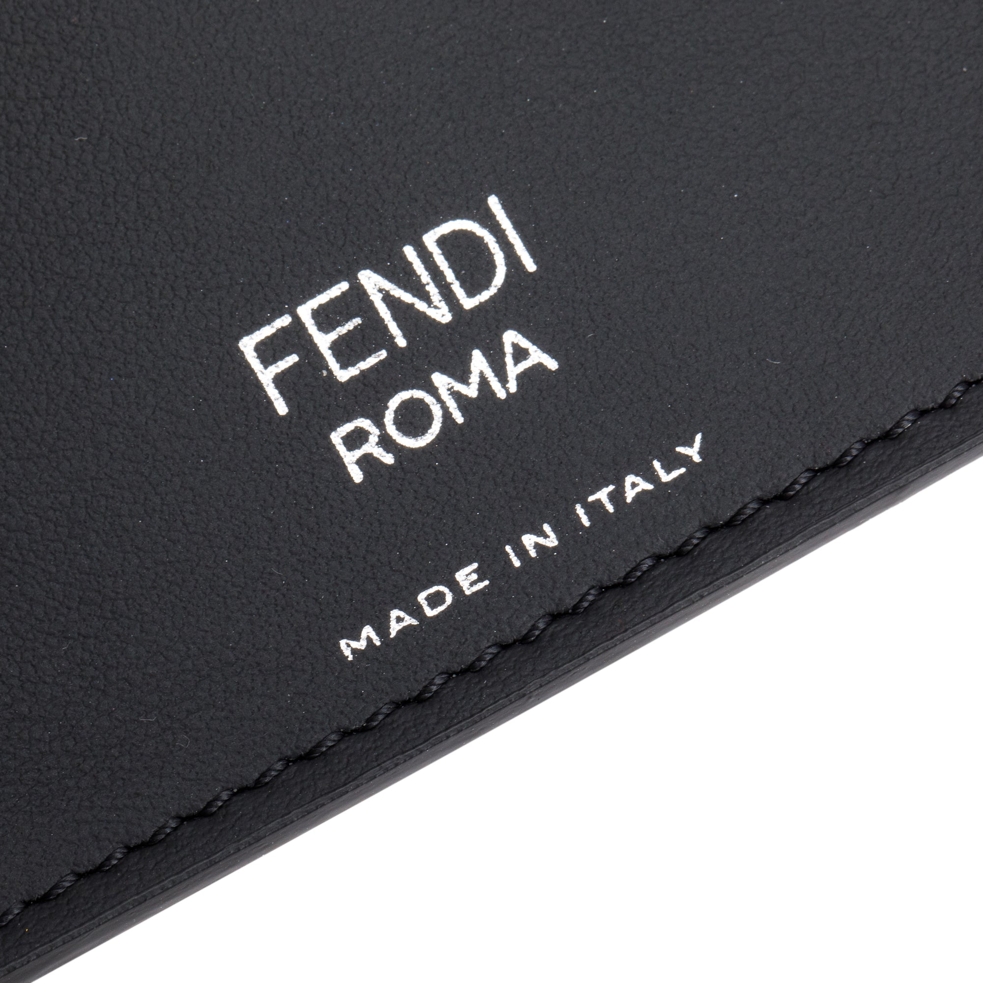 Fendi 2022 Black Leather Brown FF Zucca Canvas Card Case w/ Box