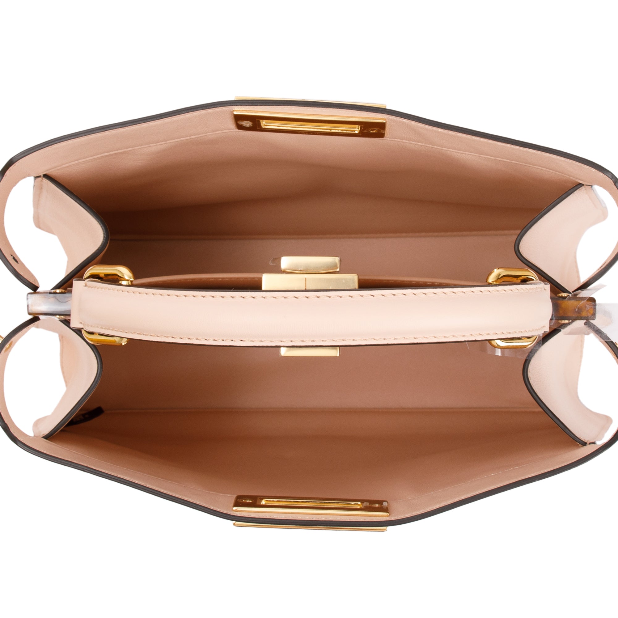 Fendi 2022 Pink Calfskin Leather Medium Peekaboo Bag with Tortoise Detail w/ Strap & Box