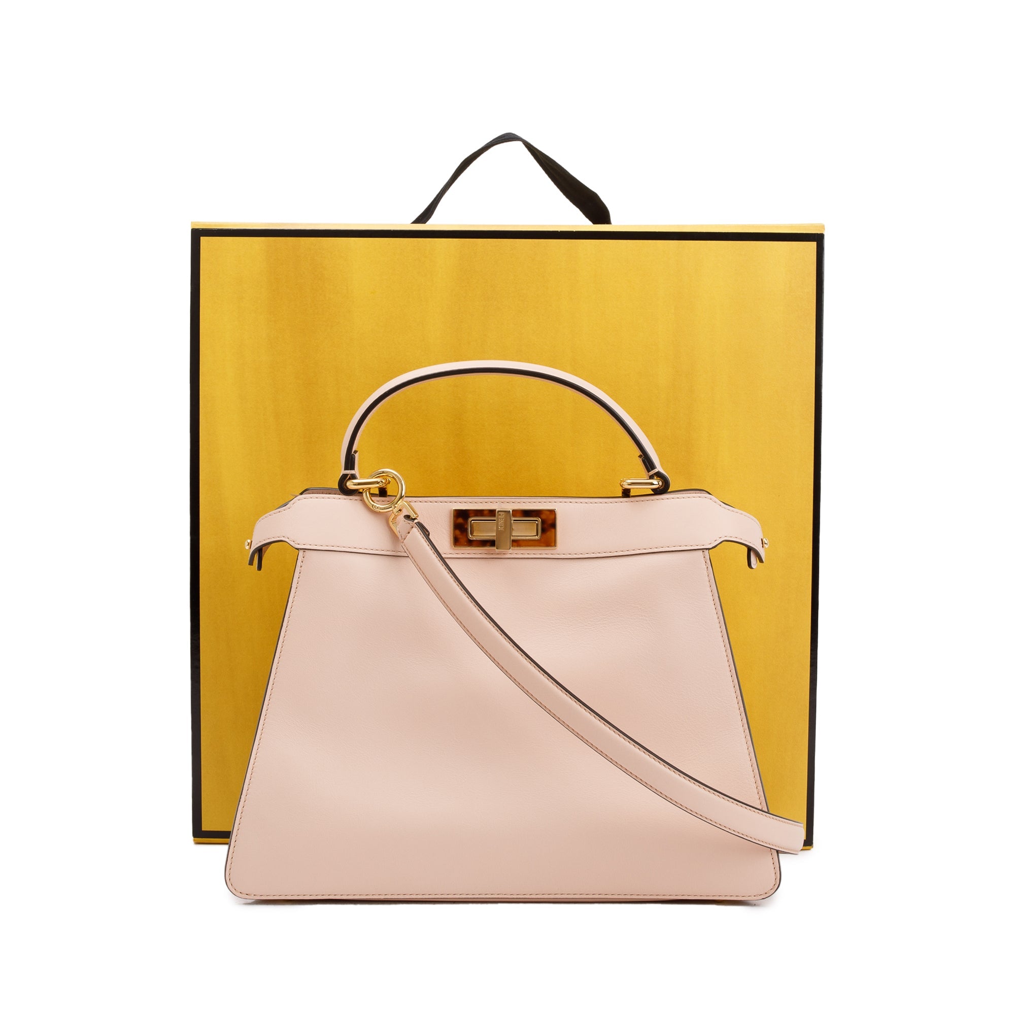 Fendi 2022 Pink Calfskin Leather Medium Peekaboo Bag with Tortoise Detail w/ Strap & Box