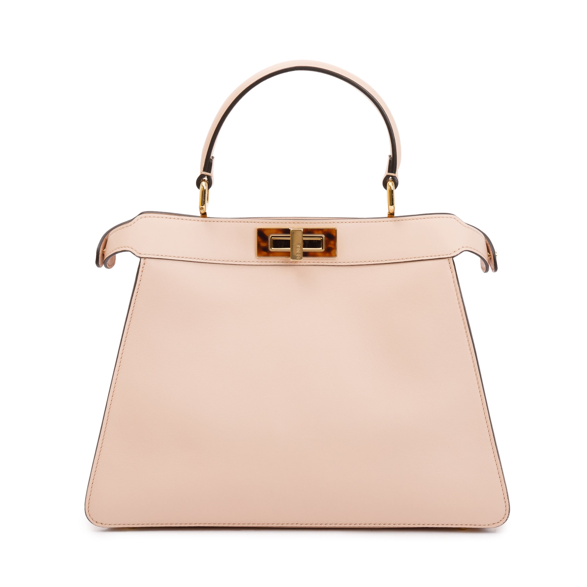 Fendi 2022 Pink Calfskin Leather Medium Peekaboo Bag with Tortoise Detail w/ Strap & Box