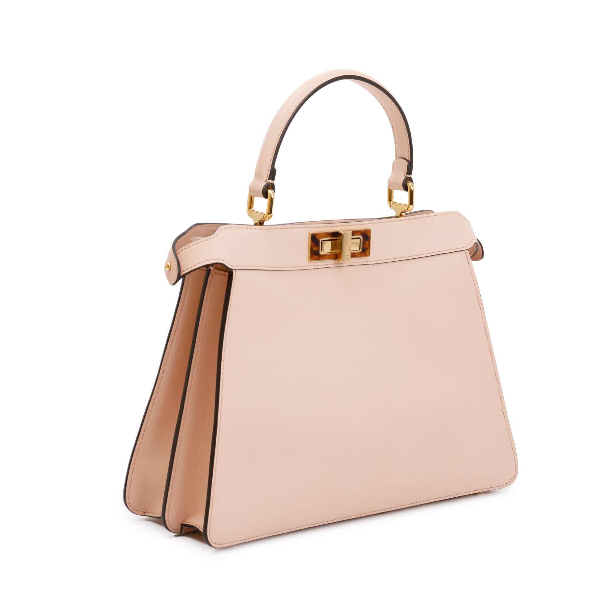 Fendi 2022 Pink Calfskin Leather Medium Peekaboo Bag with Tortoise Detail w/ Strap & Box