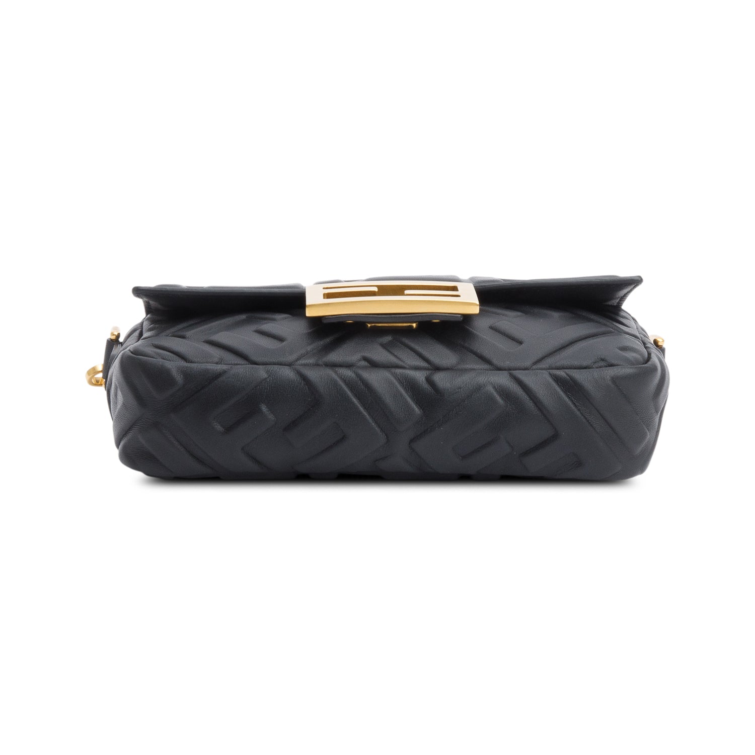 Fendi 2023 Black FF Embossed Nappa Leather Mini Be Baguette Chain Crossbody w/ Straps &Receipt