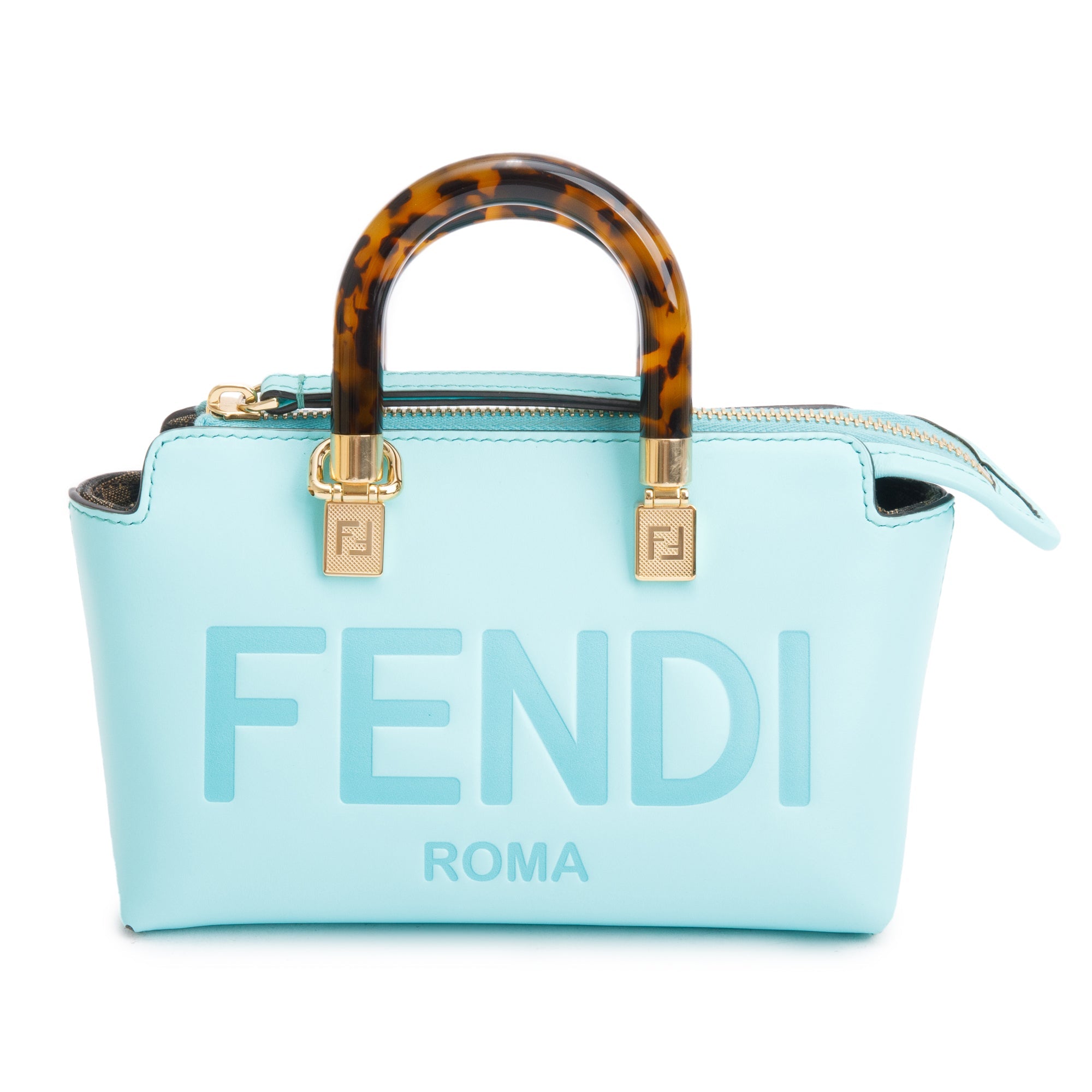 Fendi 2023 Blue Leather By the Way Mini Boston Bag w/ Strap