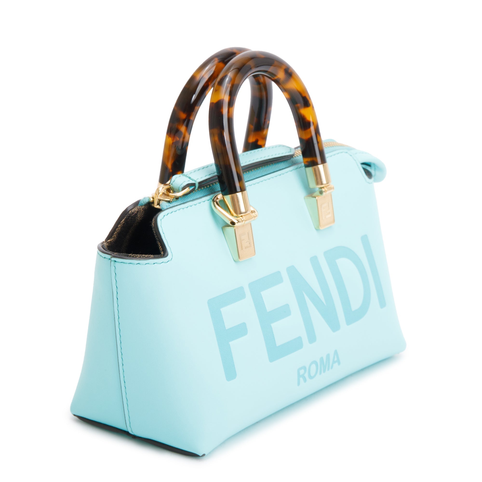 Fendi 2023 Blue Leather By the Way Mini Boston Bag w/ Strap