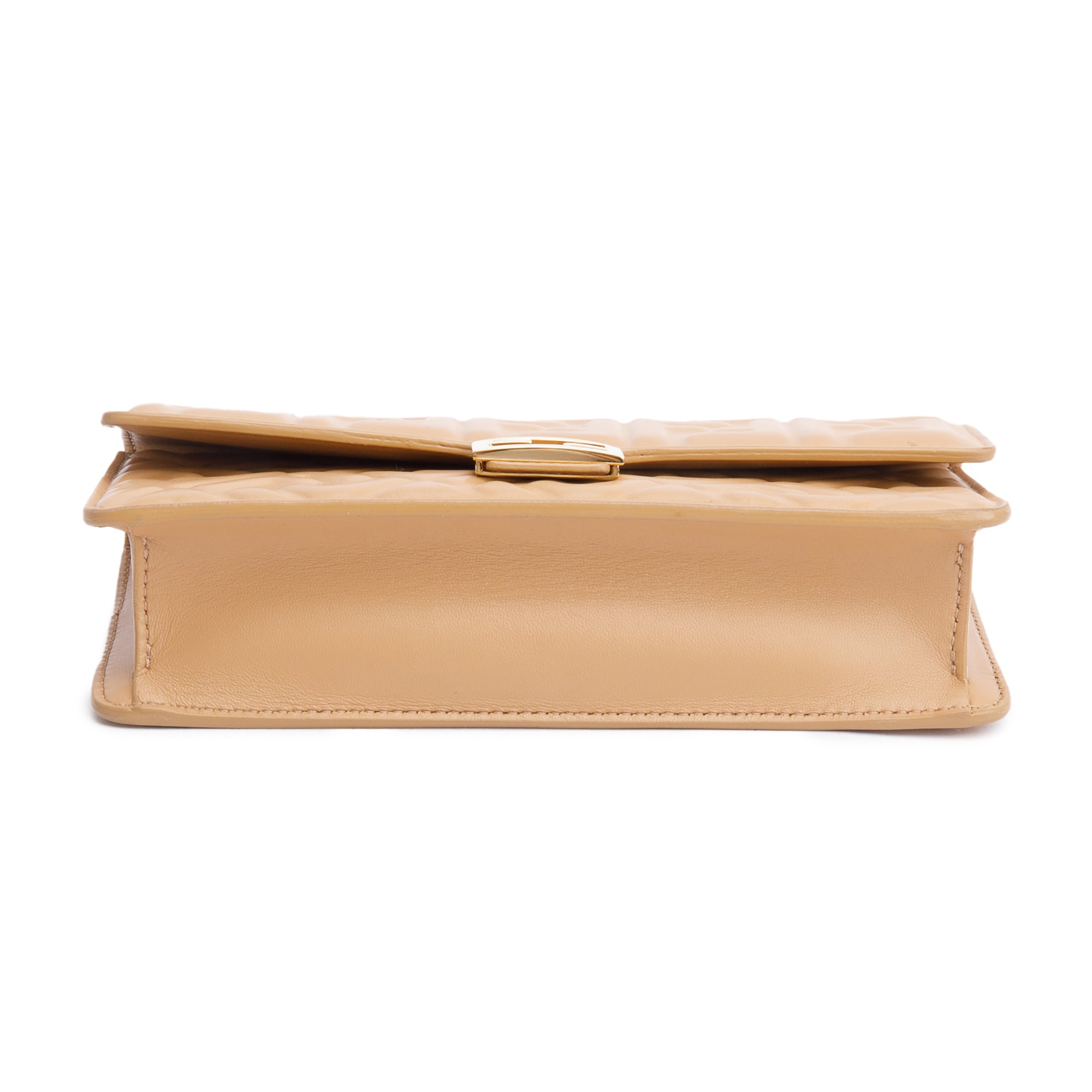 Fendi 2024 Beige FF Embossed Nappa Leather Baguette Wallet on Chain w/ Strap & Box