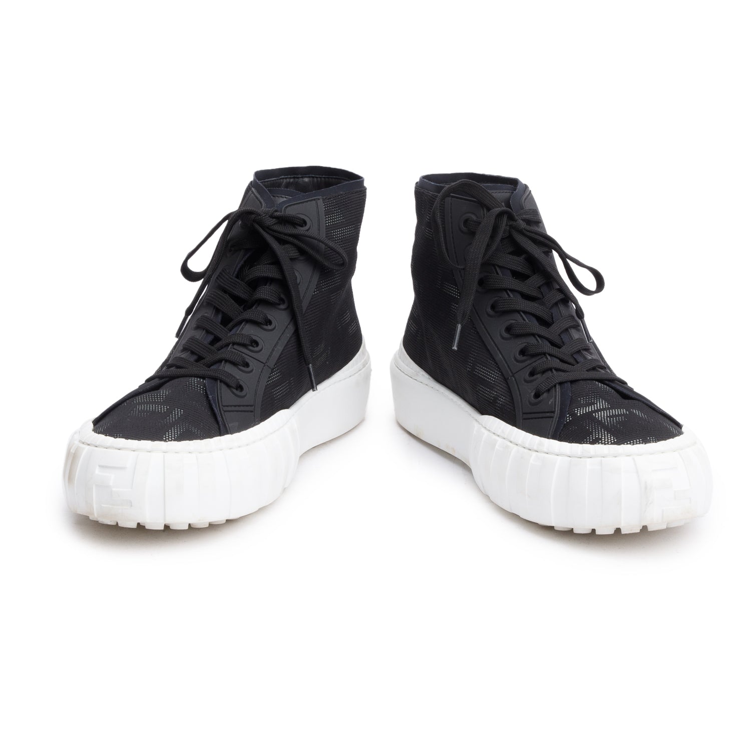 Fendi Black Zucca FF Canvas High-Top Force Sneakers, Men's Size 10