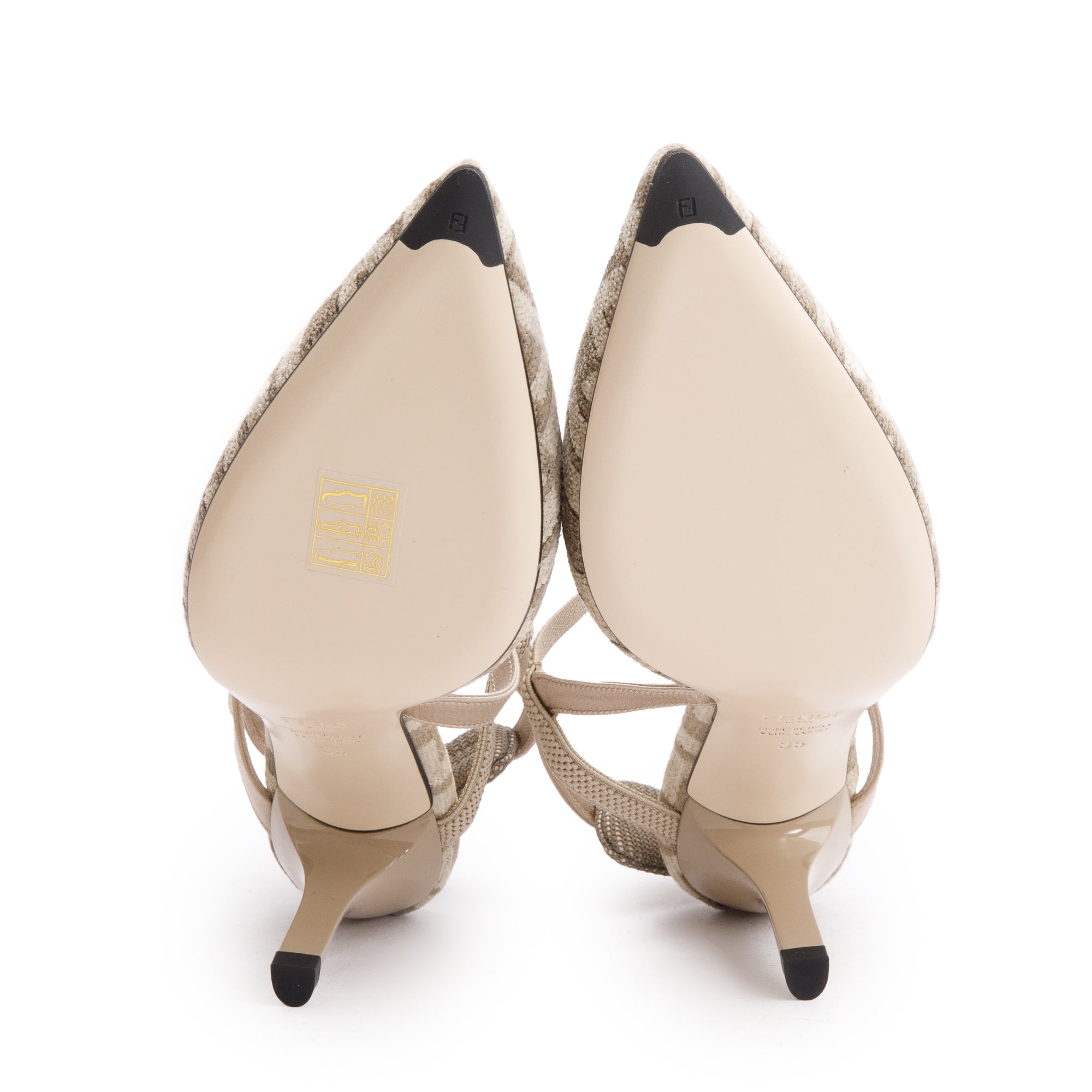 Fendi Beige FF Zucca Colibri Lite Chenille Slingback Pumps, Size 35