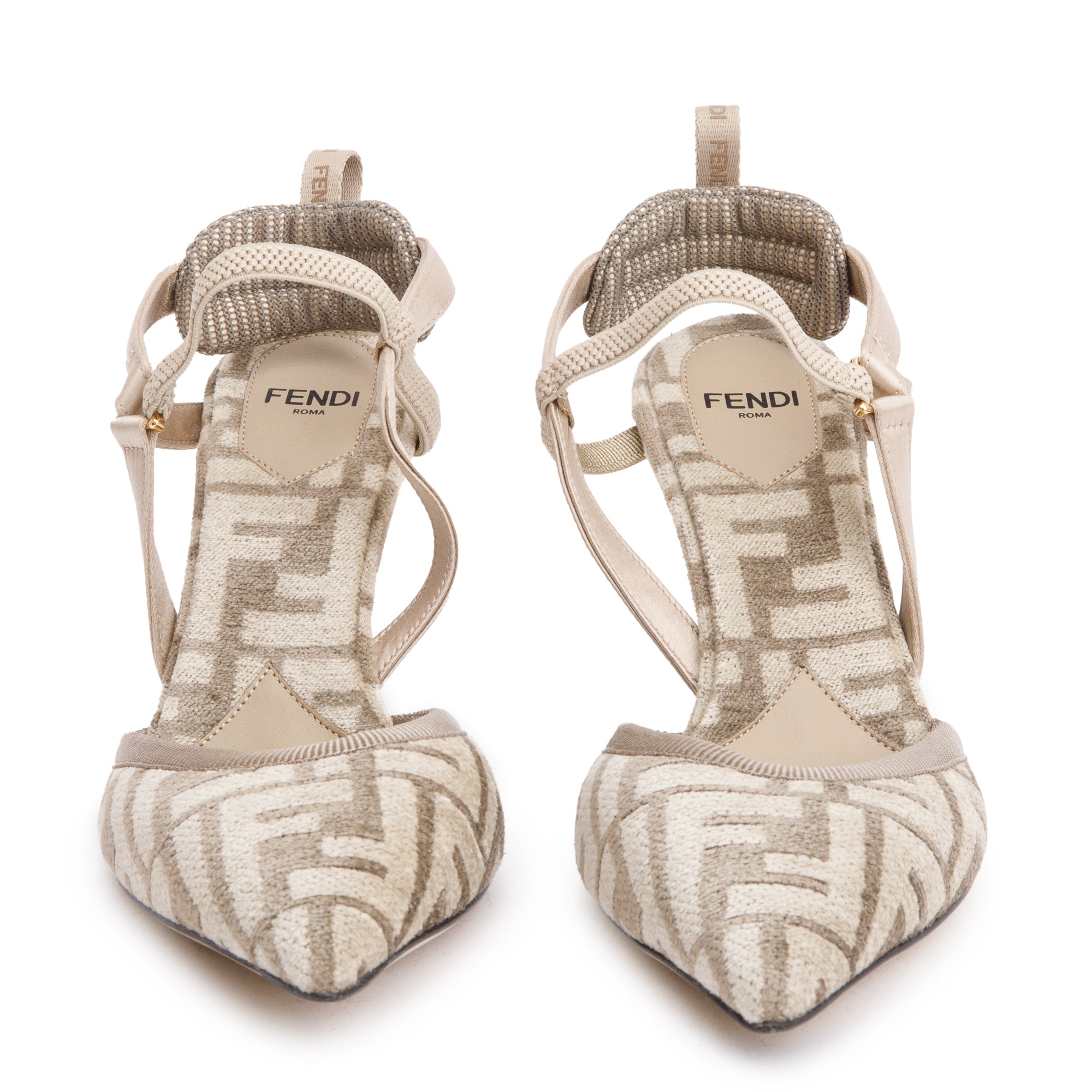Fendi Beige FF Zucca Colibri Lite Chenille Slingback Pumps, Size 35