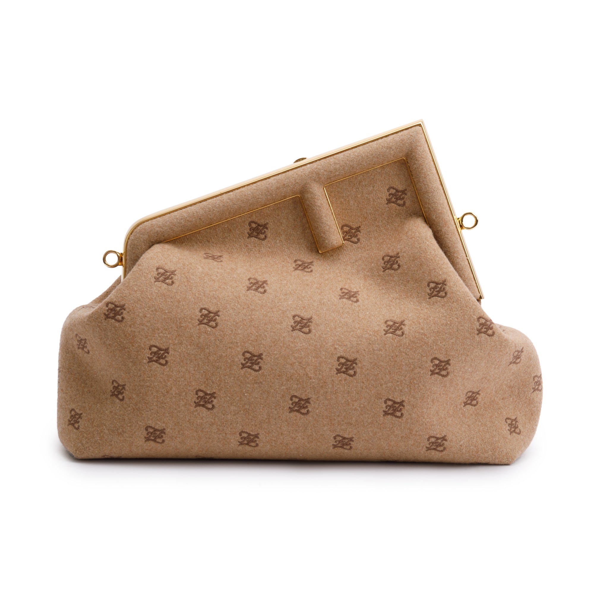 Fendi Beige Flannel Karligraphy Embroidered Medium Fendi First Bag w/ Strap