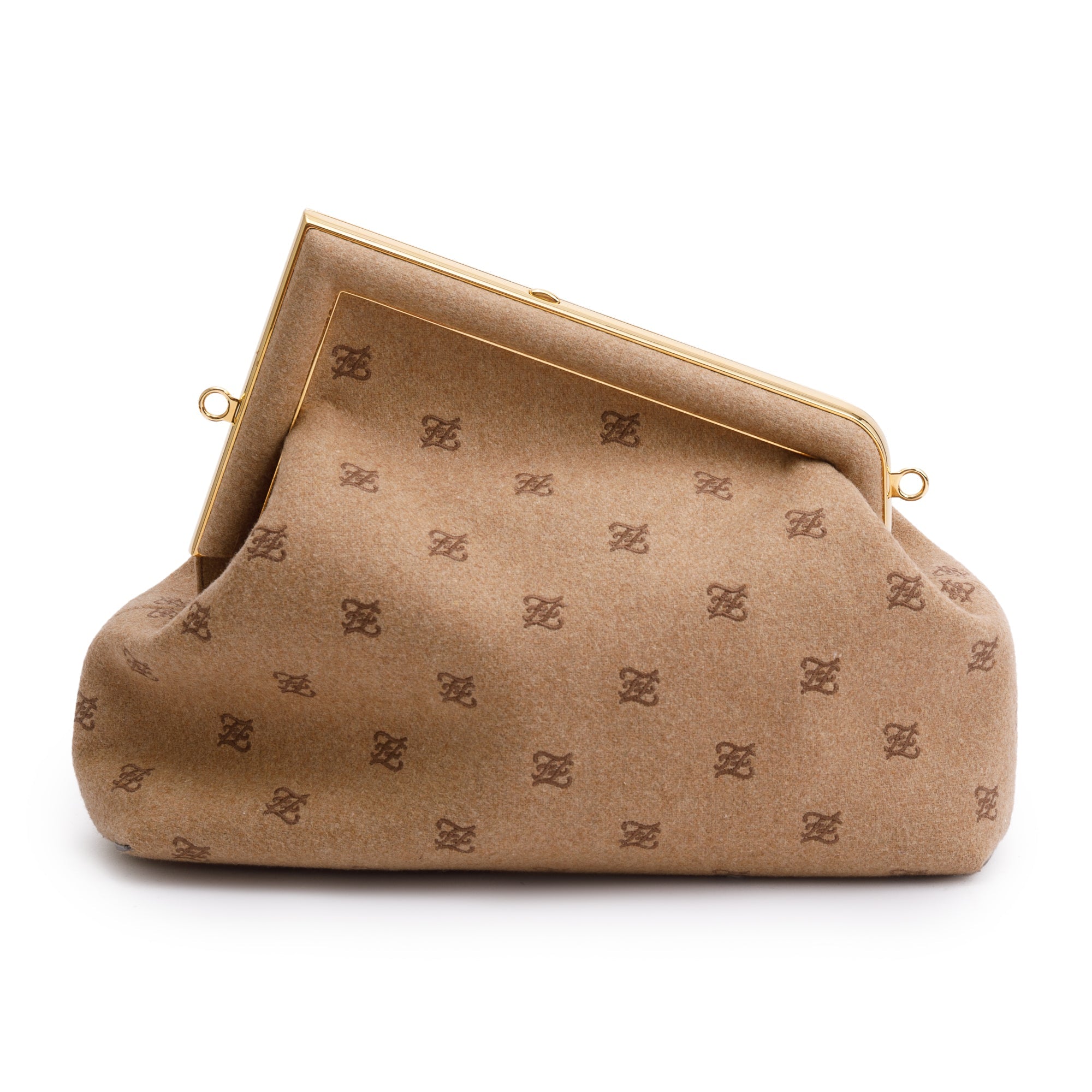 Fendi Beige Flannel Karligraphy Embroidered Medium Fendi First Bag w/ Strap