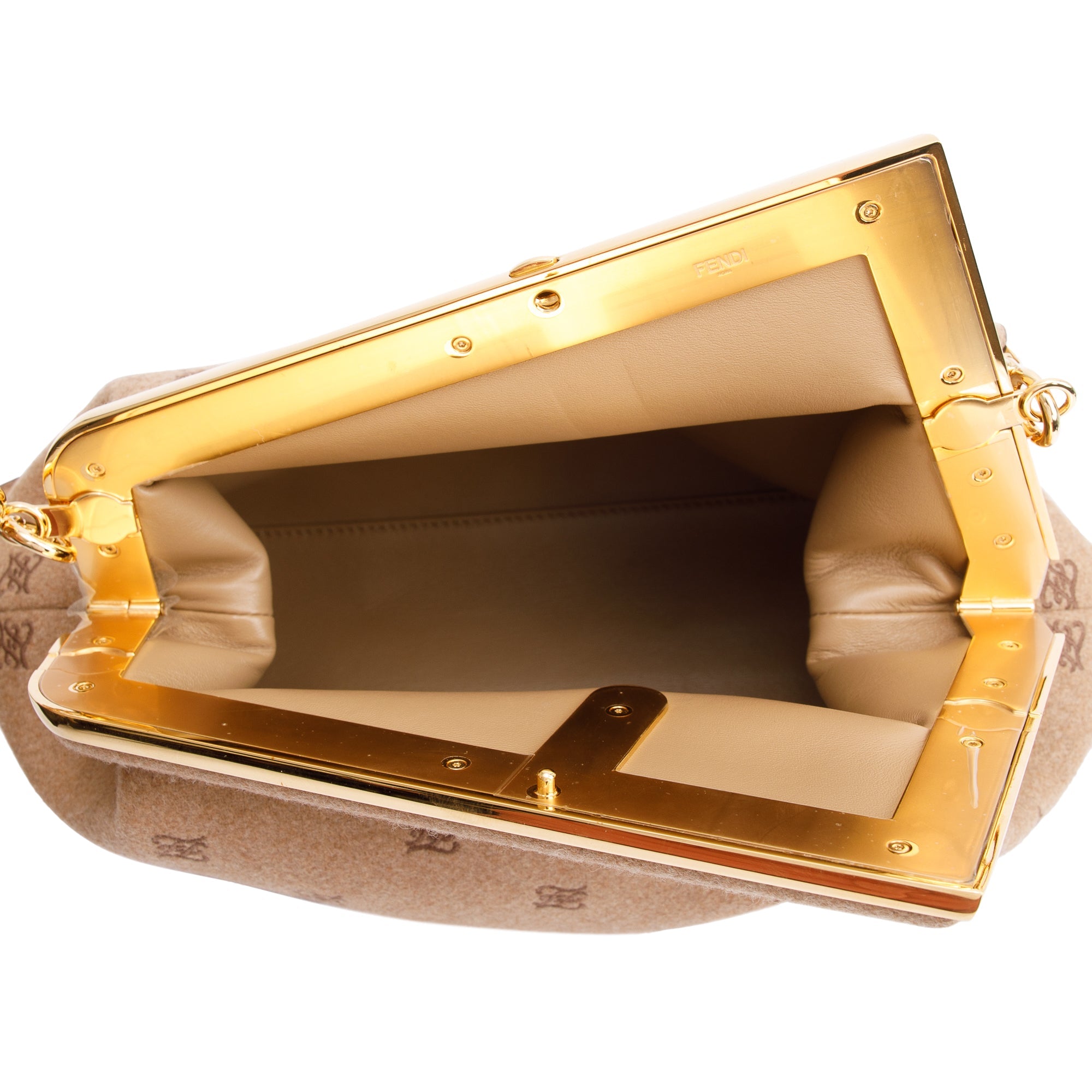 Fendi Beige Flannel Karligraphy Embroidered Medium Fendi First Bag w/ Strap