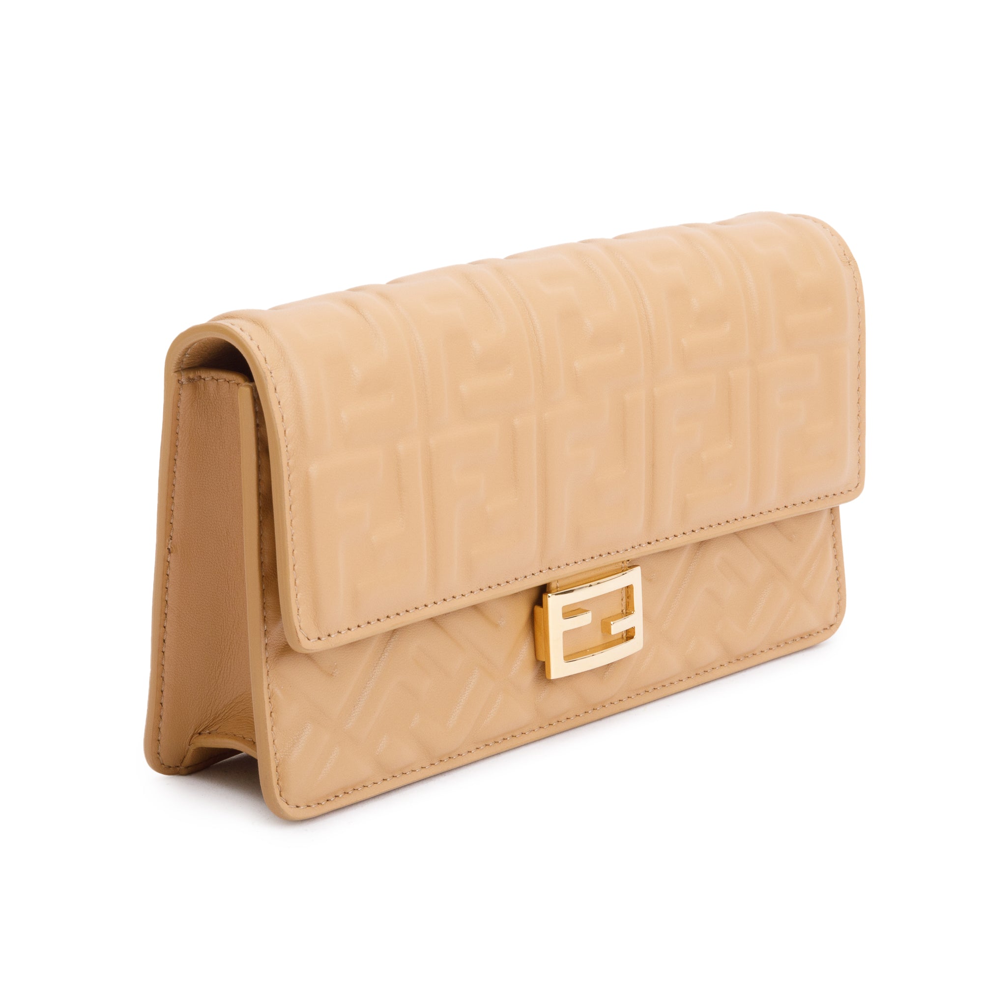 Fendi Beige Leather Baguette Wallet on Chain w/ Box