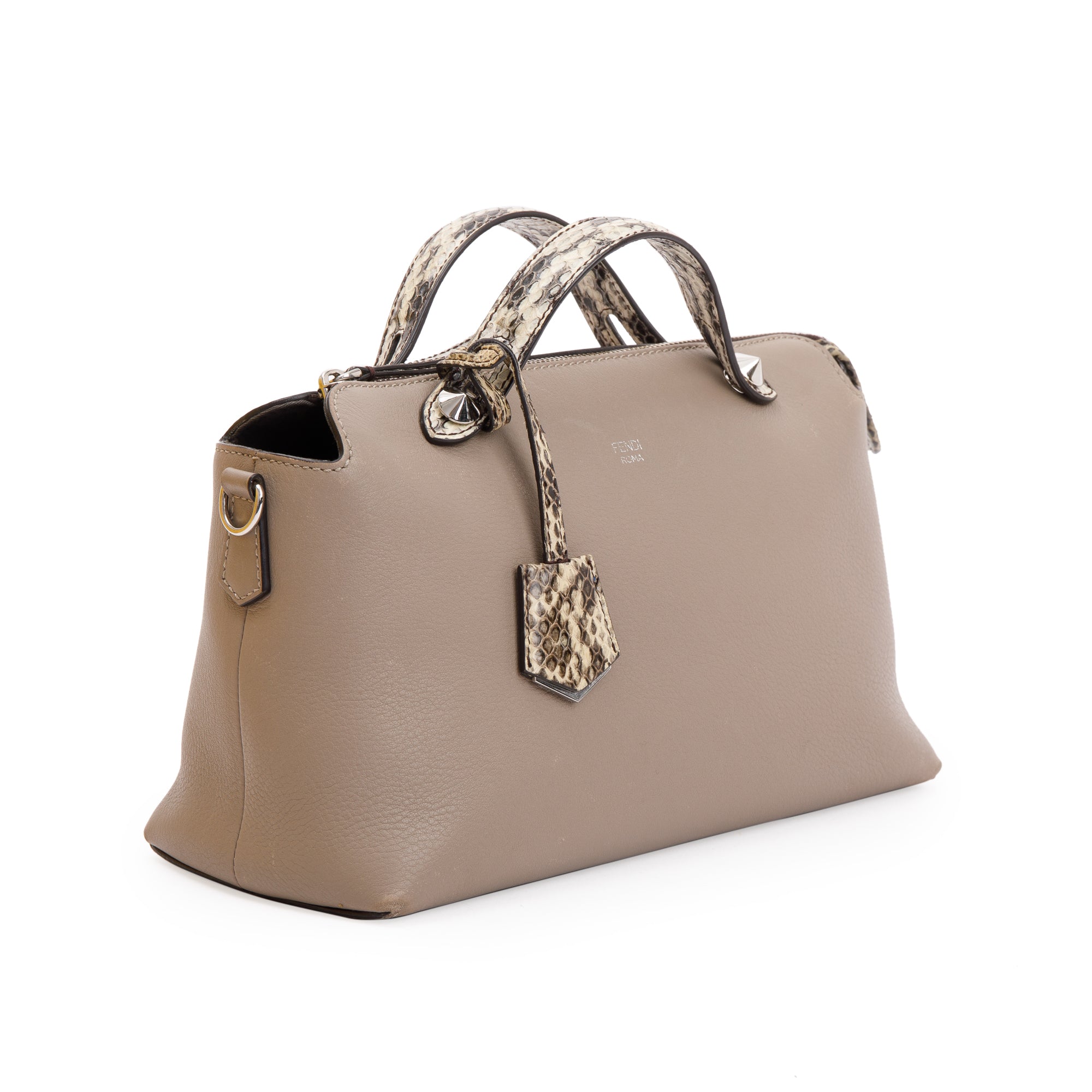 Fendi Beige Leather Python-Trimmed Medium By the Way Handle Bag with Box and Dustbag