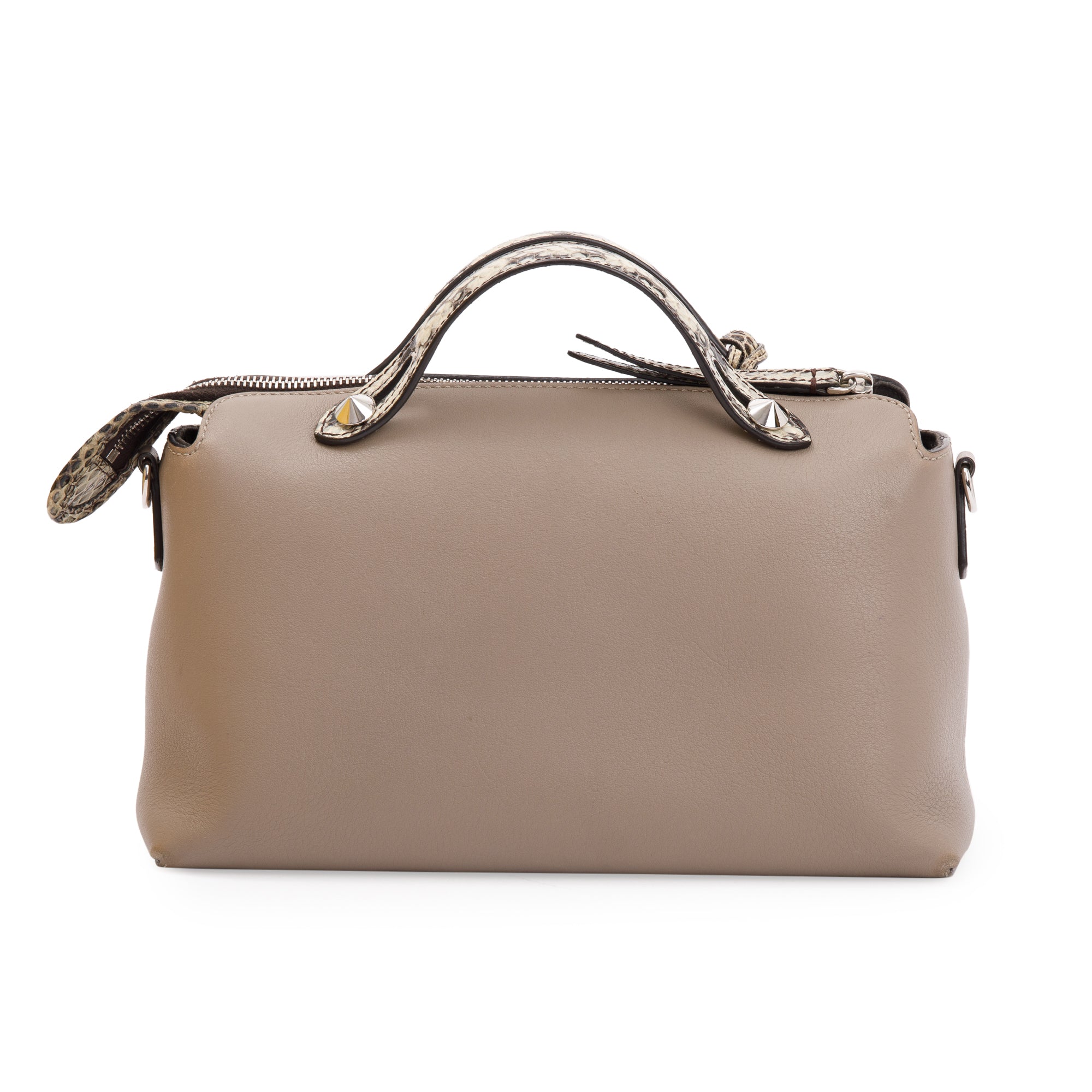Fendi Beige Leather Python-Trimmed Medium By the Way Handle Bag with Box and Dustbag
