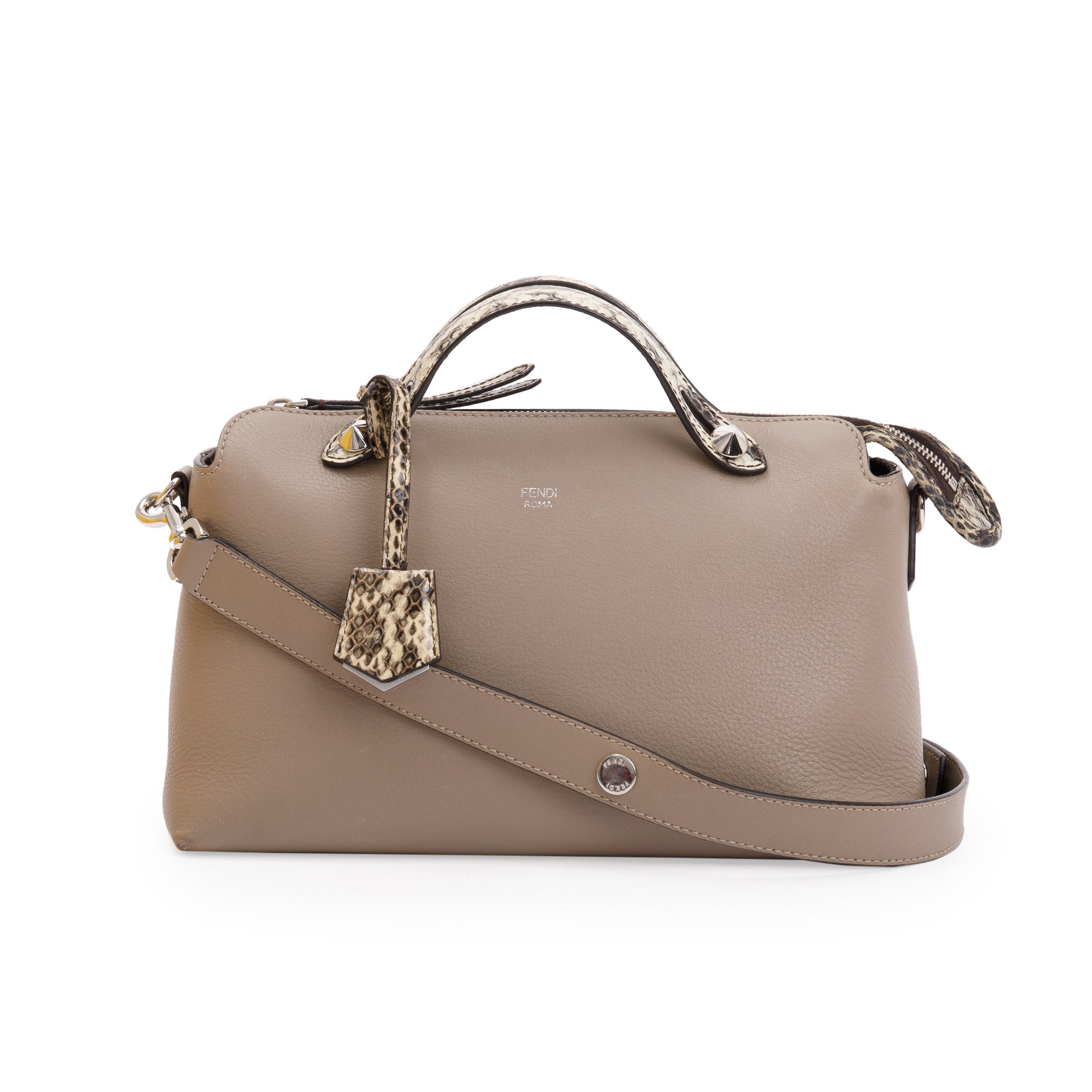 Fendi Beige Leather Python-Trimmed Medium By the Way Handle Bag with Box and Dustbag