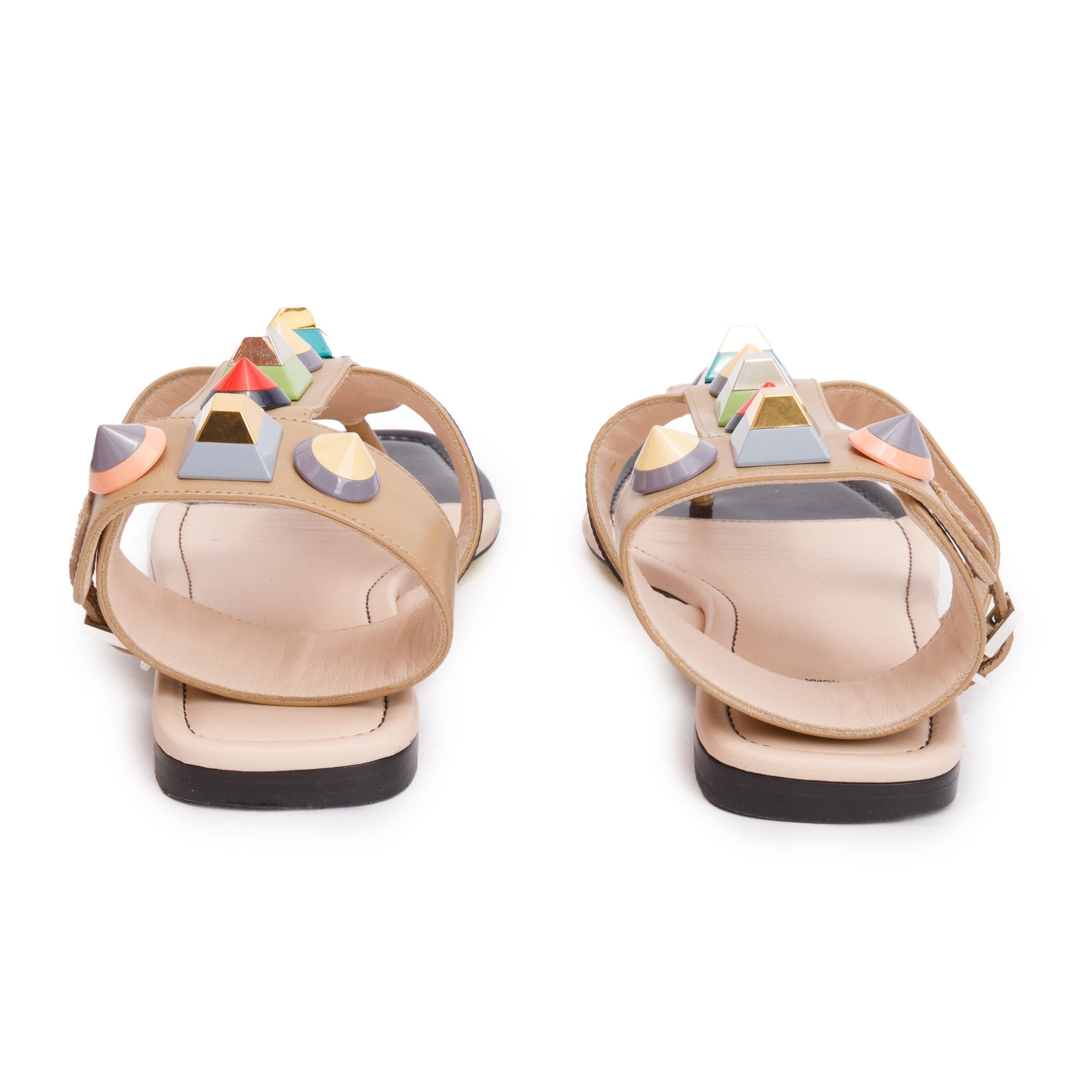Fendi Beige Leather Rainbow Studs Gladiator Sandals, Size 35.5