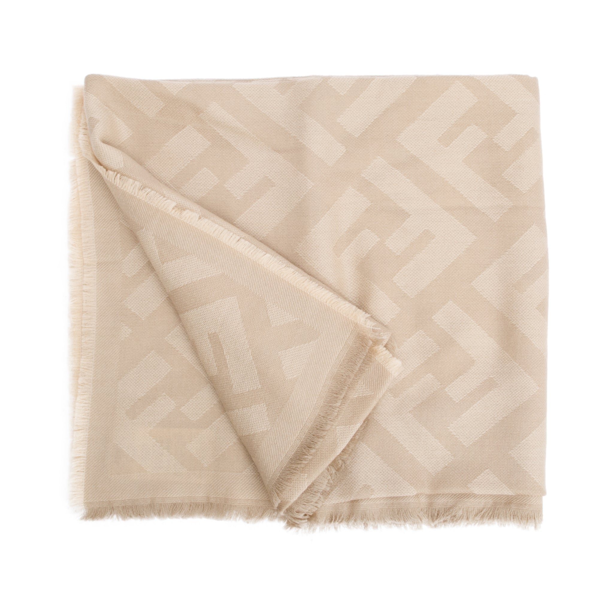 Fendi Beige Wool Silk Zucca FF Logo Shawl