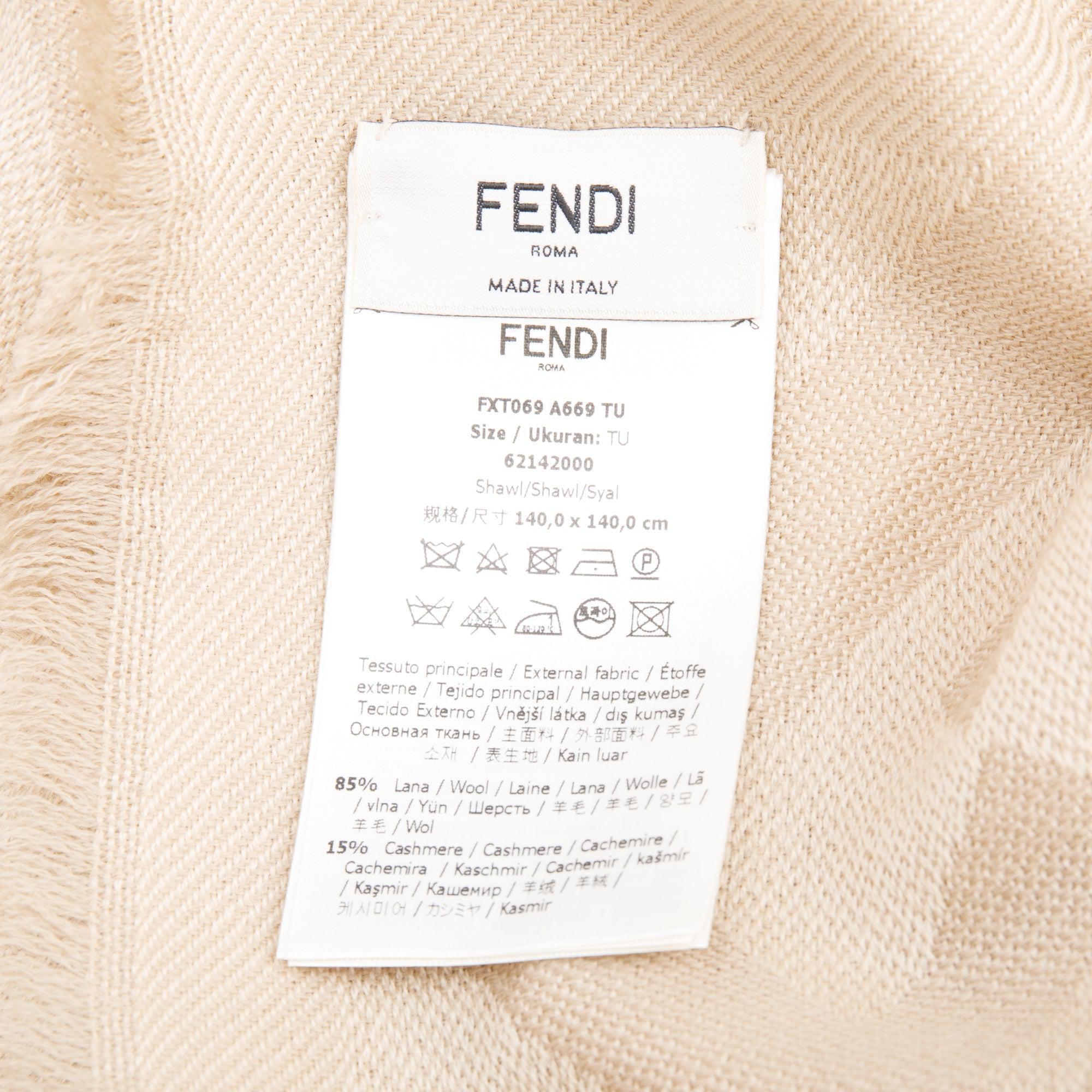 Fendi Beige Wool Silk Zucca FF Logo Shawl