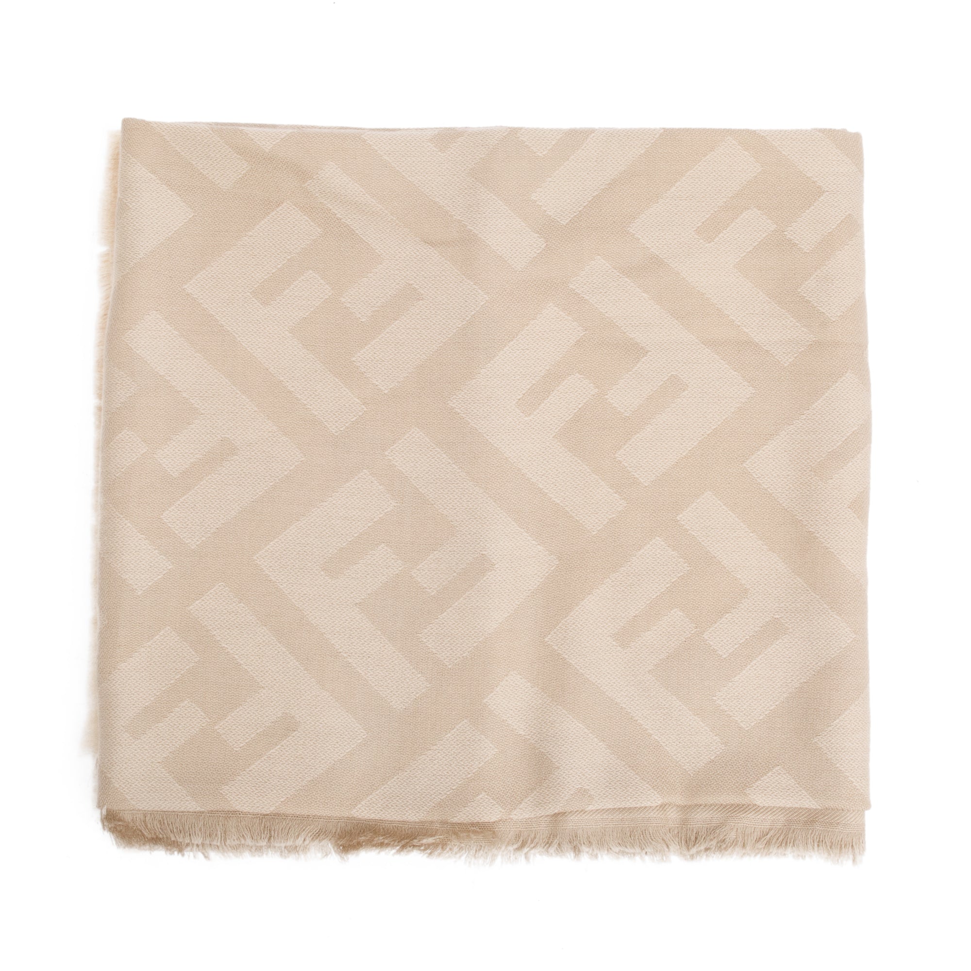 Fendi Beige Wool Silk Zucca FF Logo Shawl