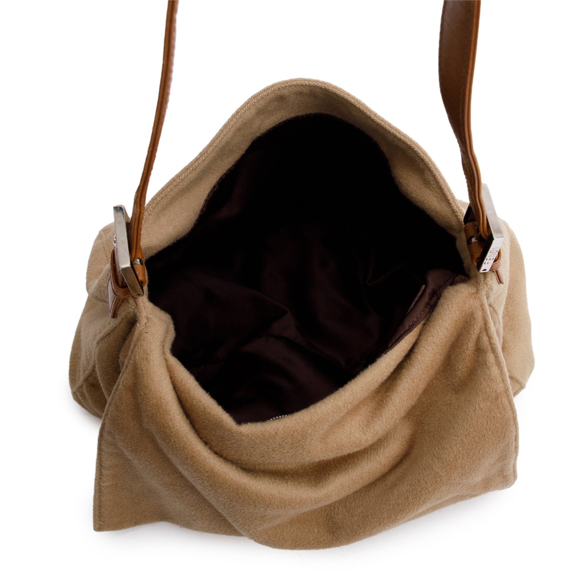 Fendi Beige Wool Tan Leather Trim Mama Forever Baguette Shoulder Bag