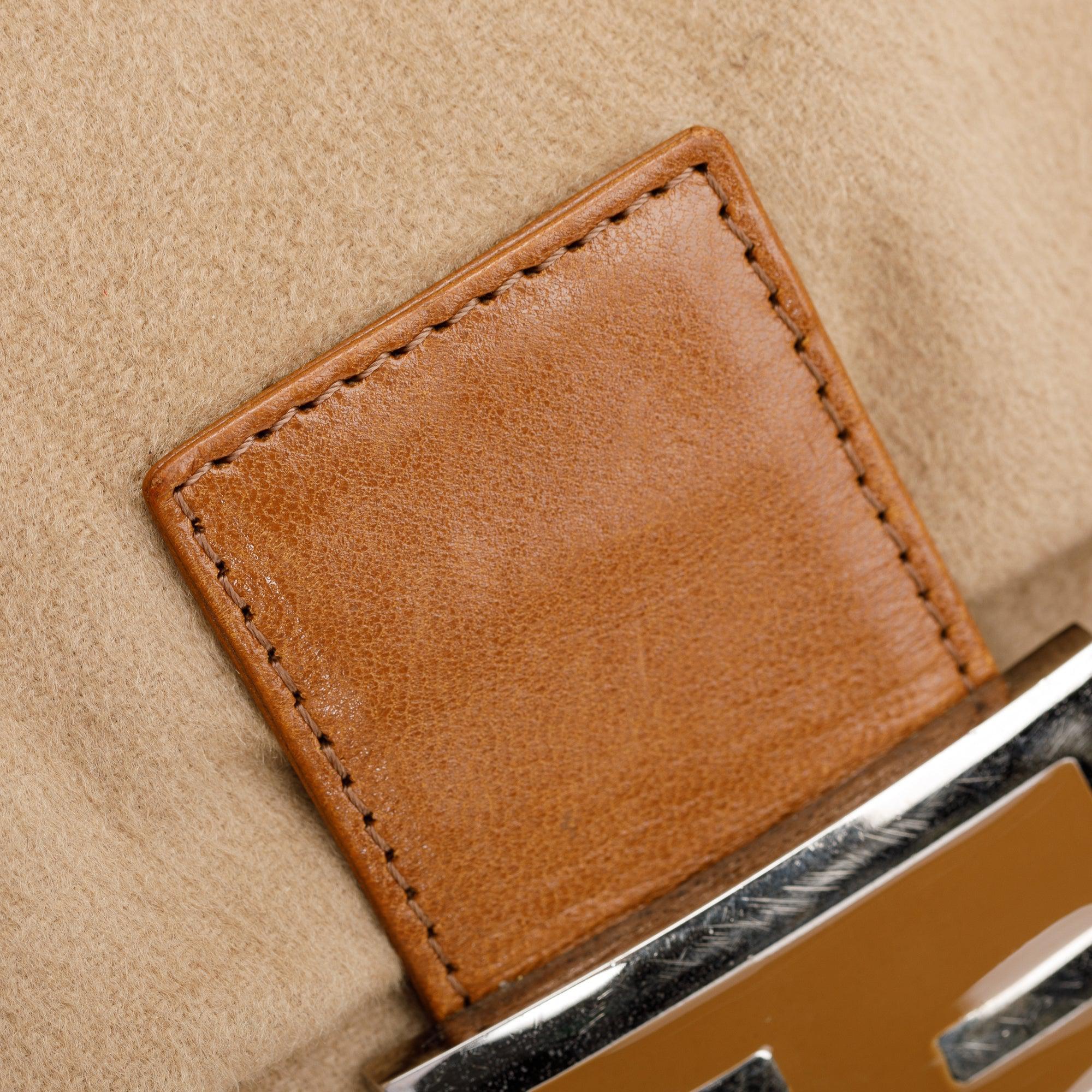 Fendi Beige Wool Tan Leather Trim Mama Forever Baguette Shoulder Bag