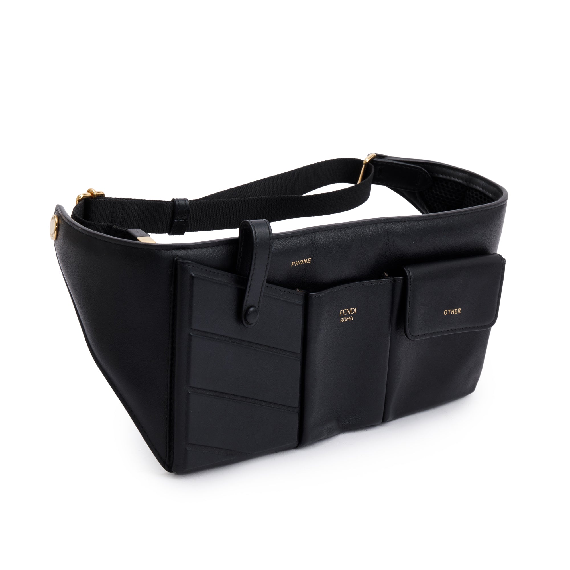 Fendi Black Calfskin Leather 3 Pocket Belt Bag