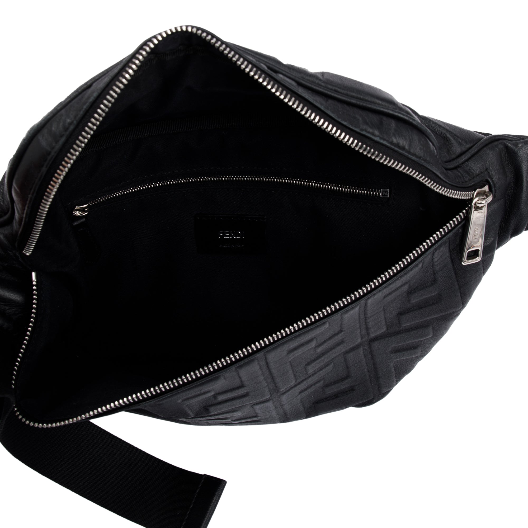 Fendi Black Calfskin Leather Embossed FF Belt Bag