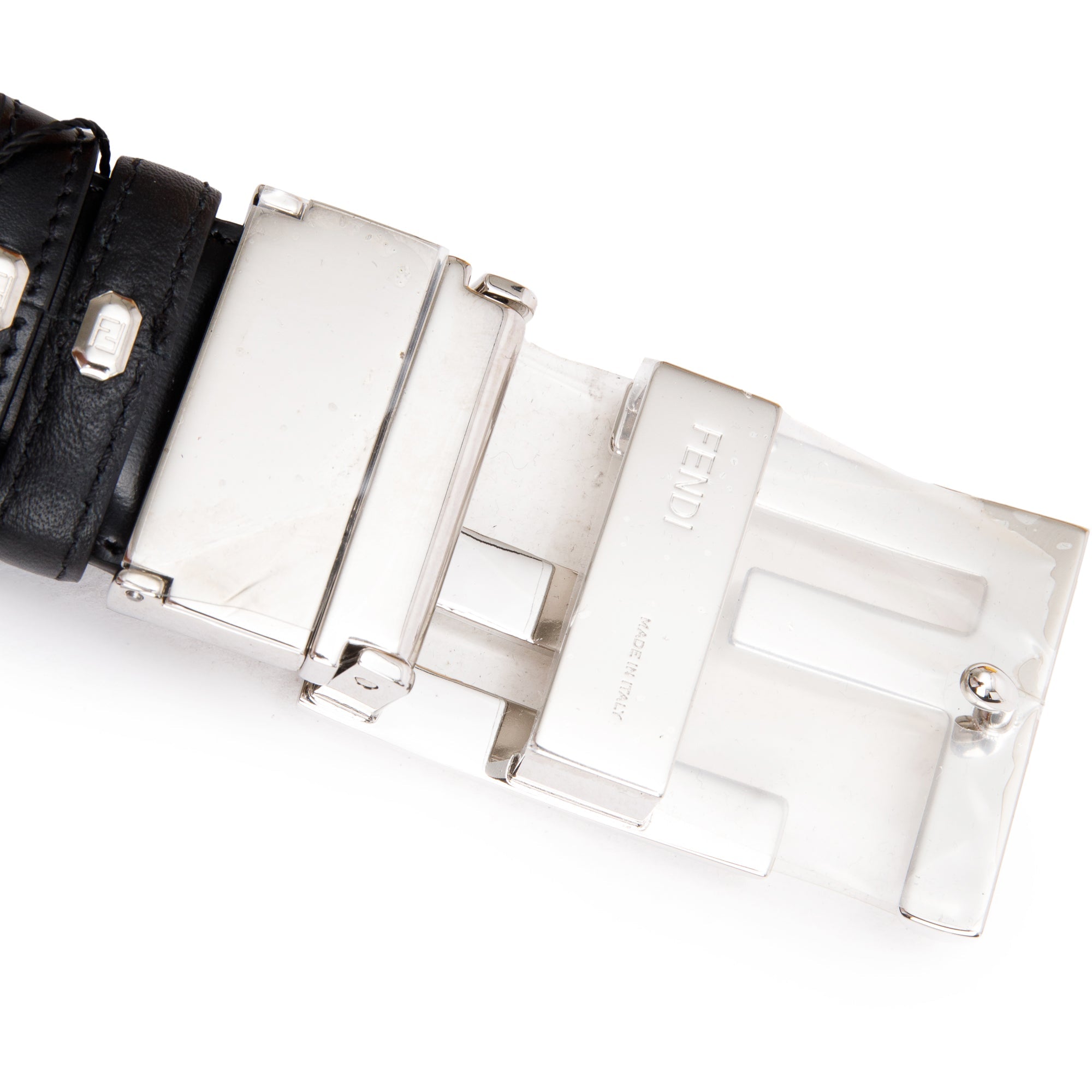 Fendi Black Calfskin Leather FF Buckle Reverisible Belt 110 46