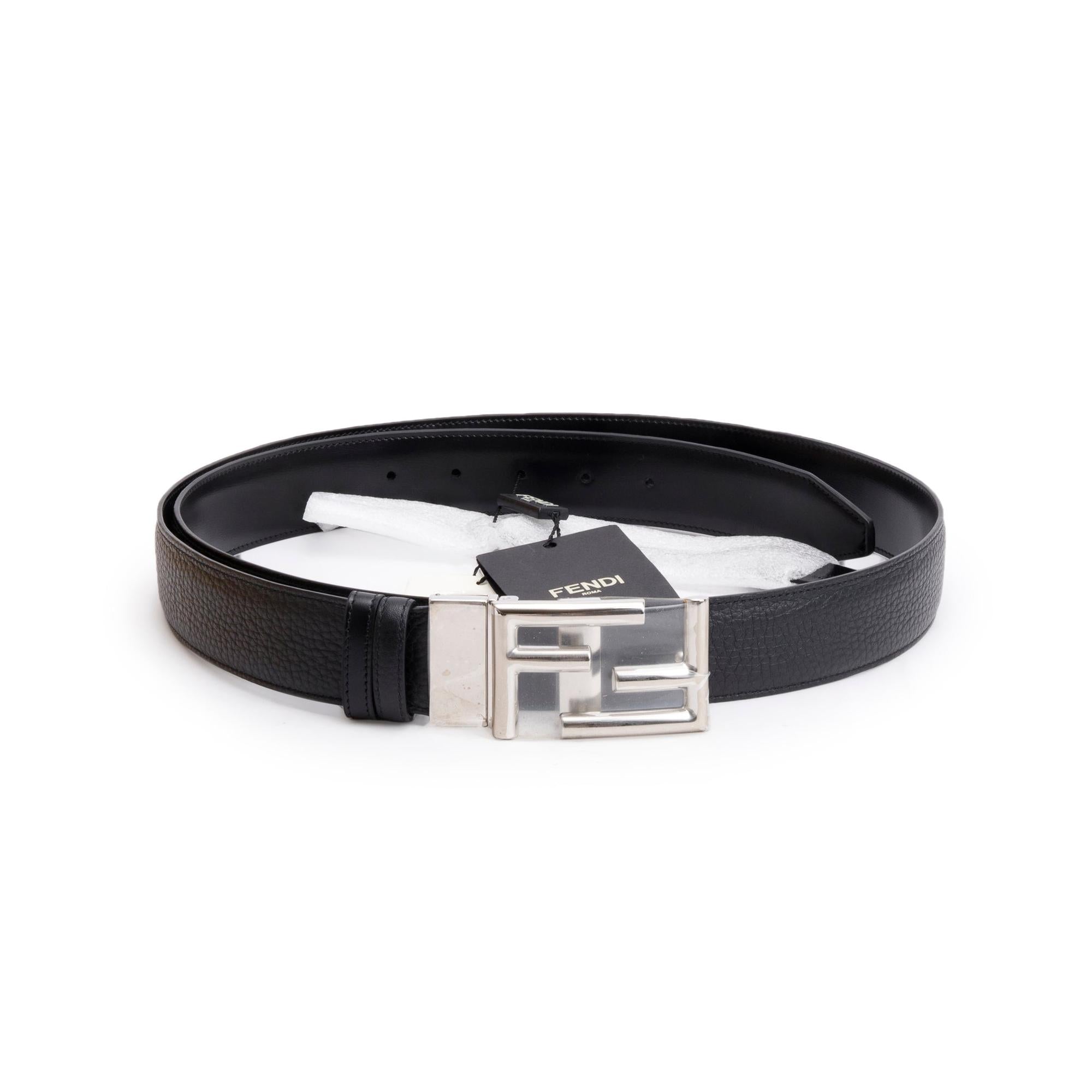 Fendi Black Calfskin Leather FF Buckle Reverisible Belt 110 46