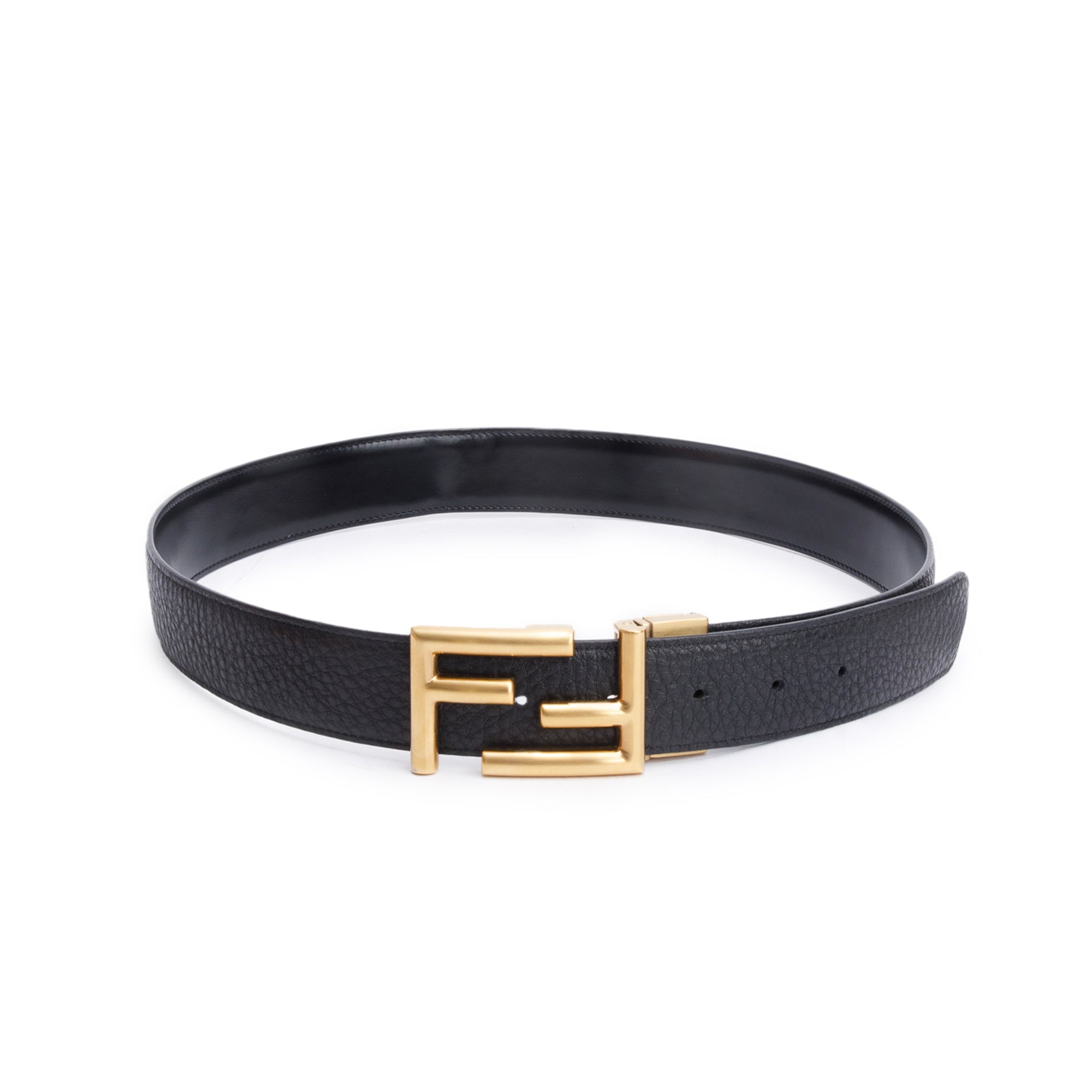 Fendi Black Calfskin Leather FF Buckle Reverisible Belt 95 37
