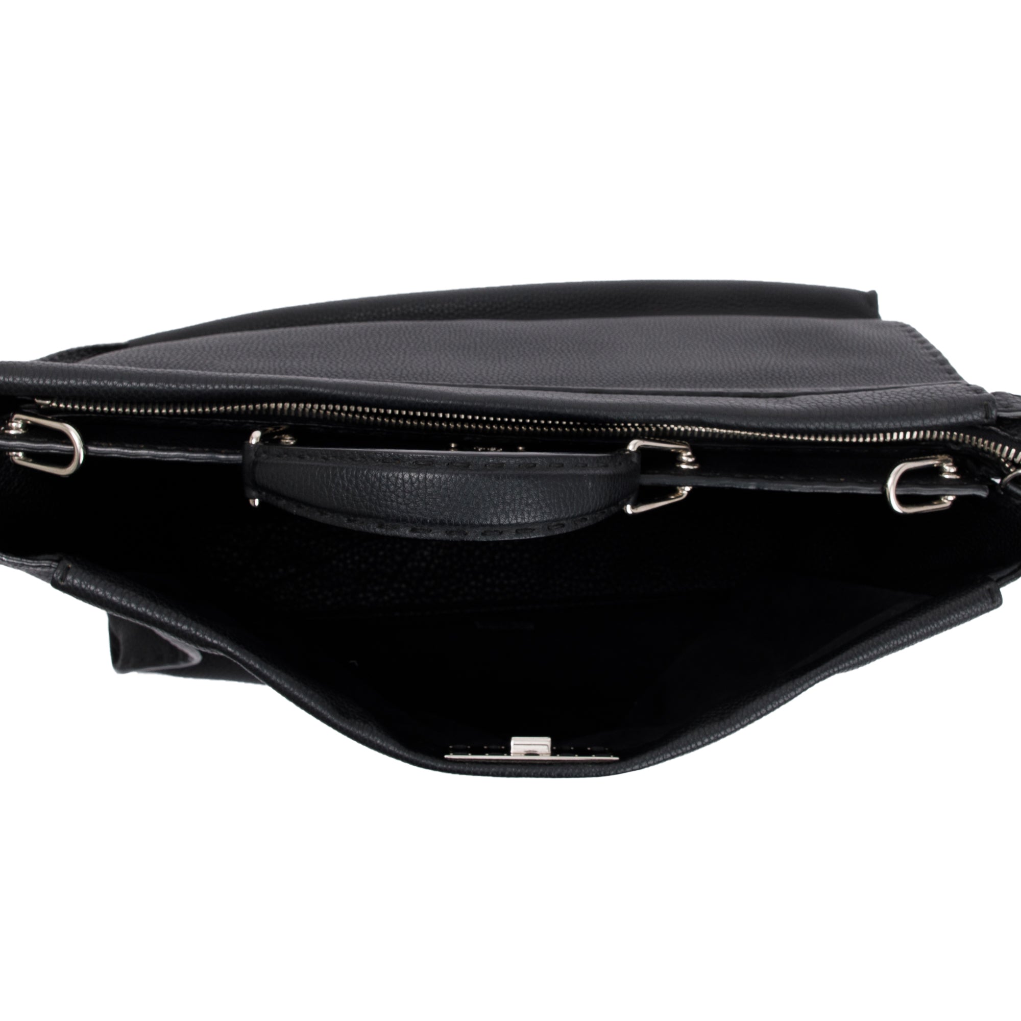 Fendi Black Calfskin Leather Faces XL Peekaboo Bag w/ Strap