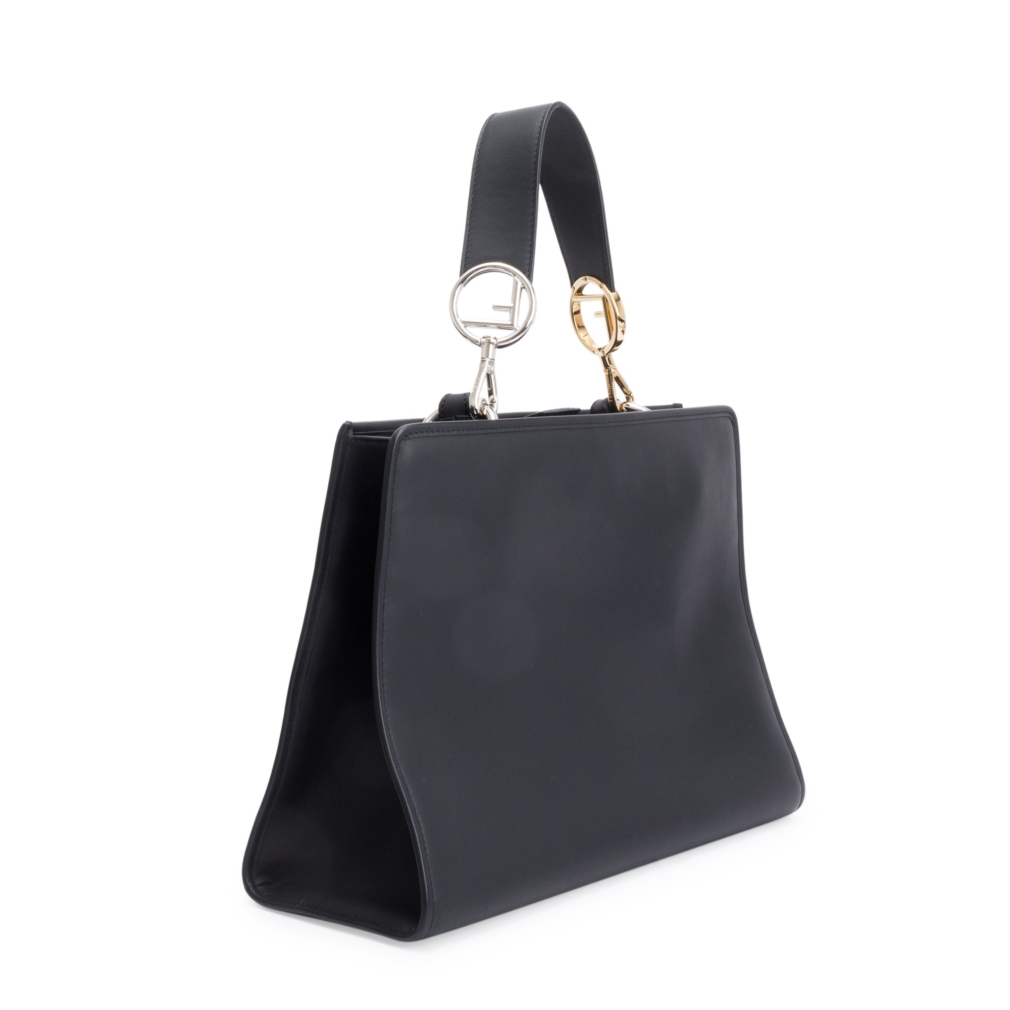 Fendi Black Calfskin Leather Medium F is Fendi Runaway Bag w/ Strap