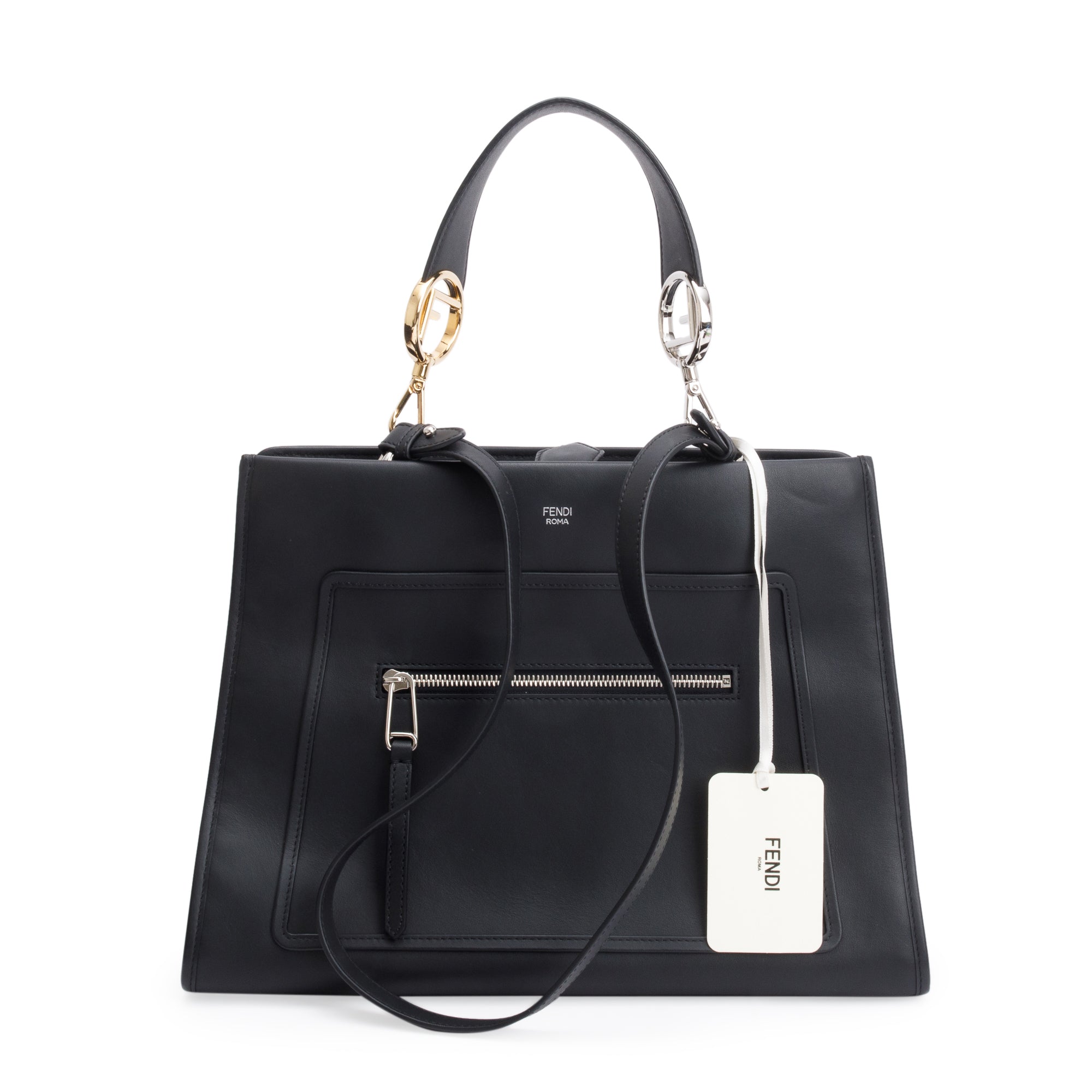 Fendi Black Calfskin Leather Medium F is Fendi Runaway Bag w/ Strap