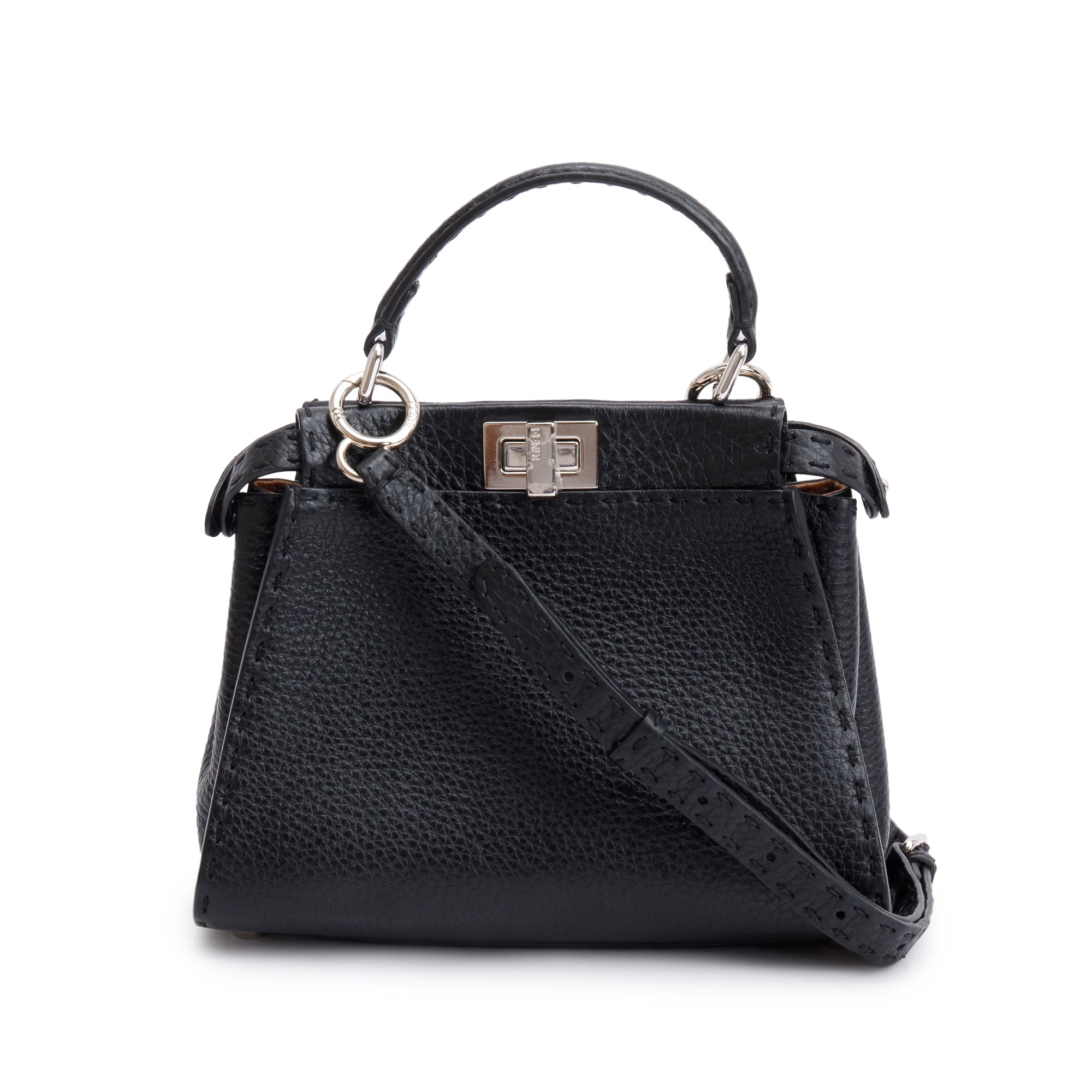 Fendi Black Calfskin Leather Mini Peekaboo ISeeU Bag w/ Strap