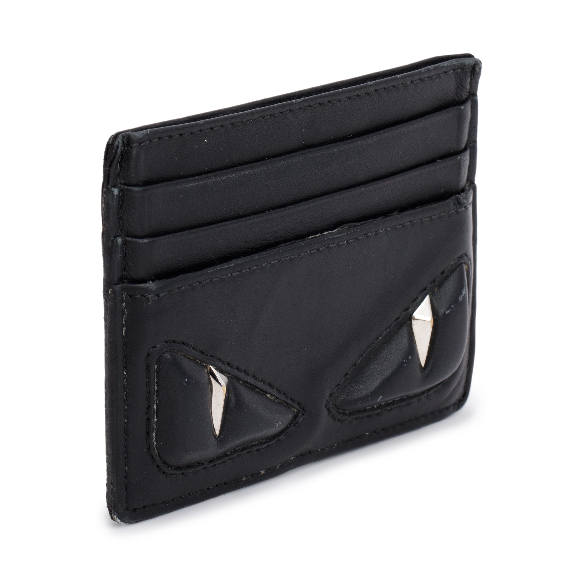 Fendi Black Calfskin Leather Monster Motif Card Case
