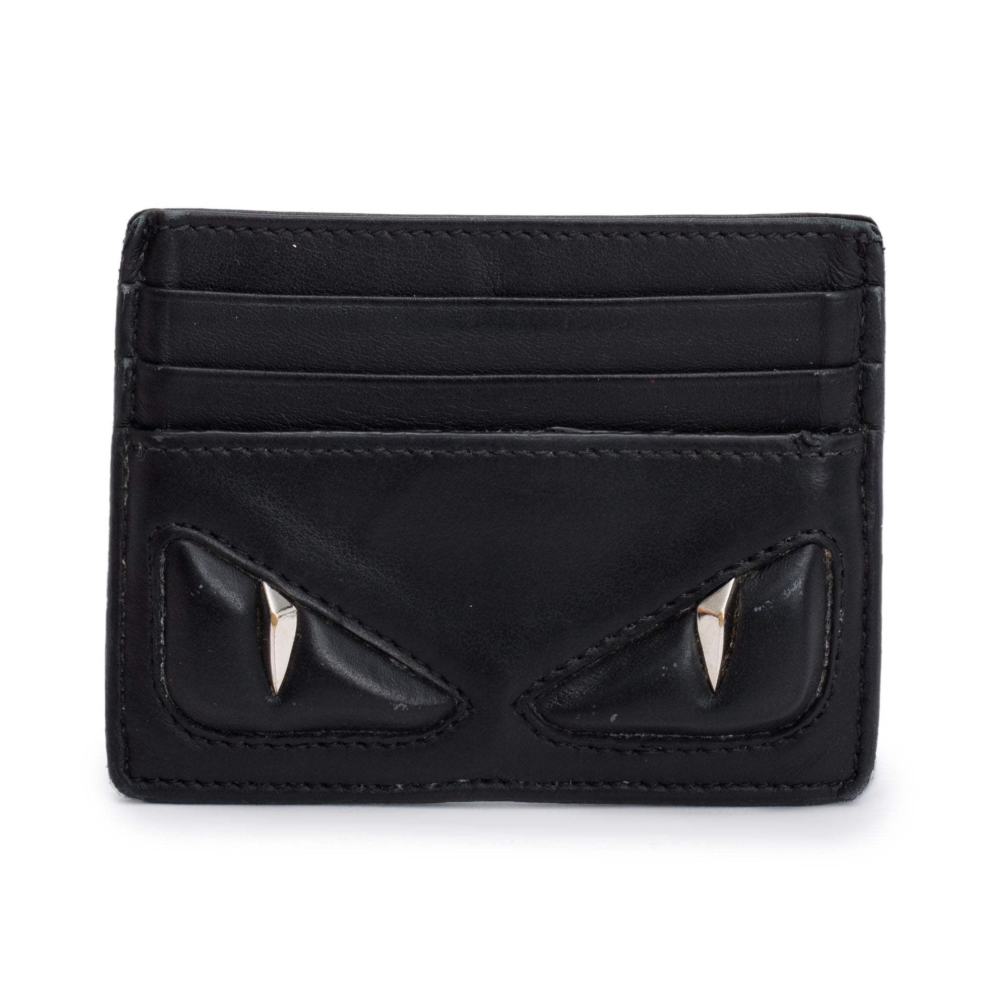 Fendi Black Calfskin Leather Monster Motif Card Case