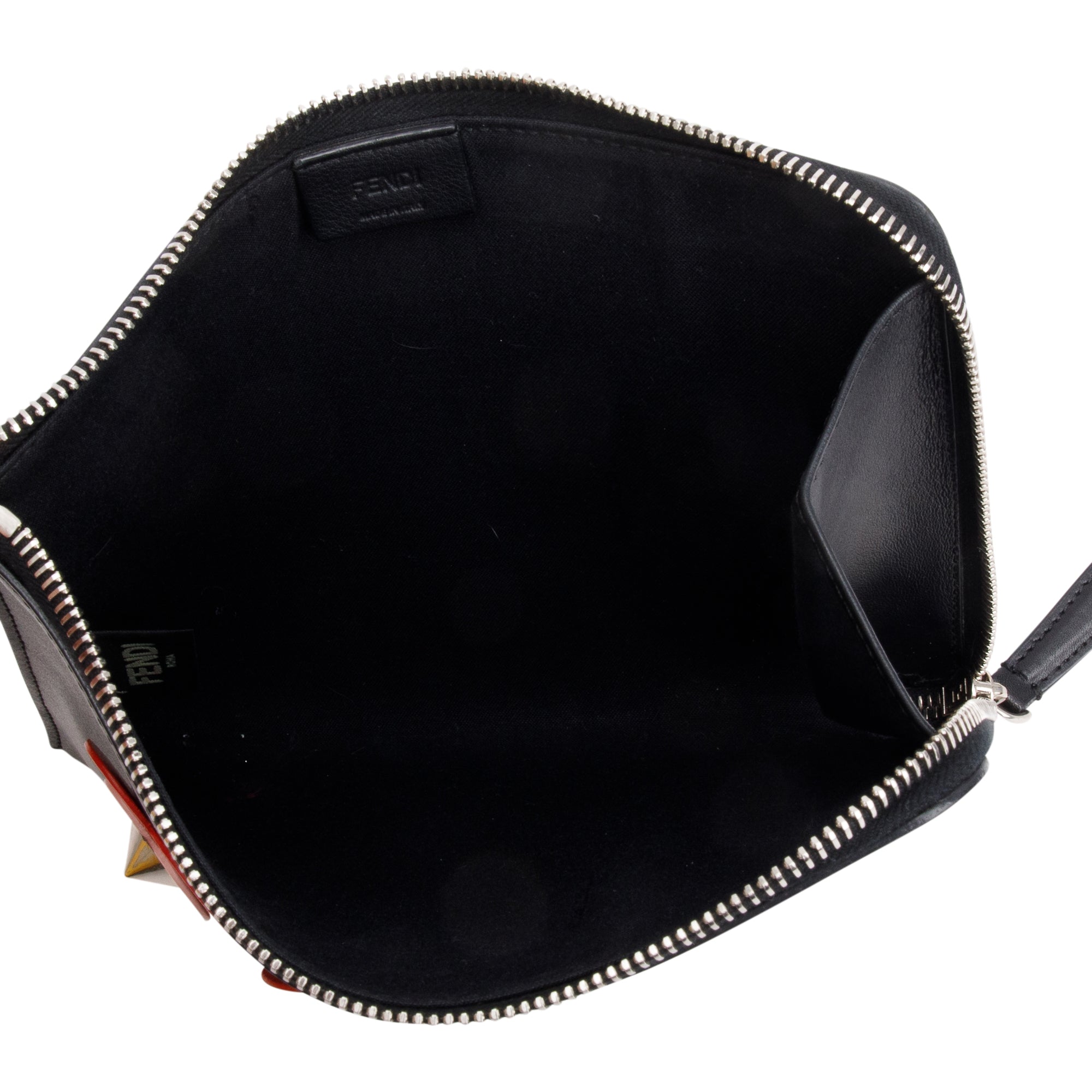 Fendi Black Calfskin Leather Studded Heart Zip Around Clutch w/ Box