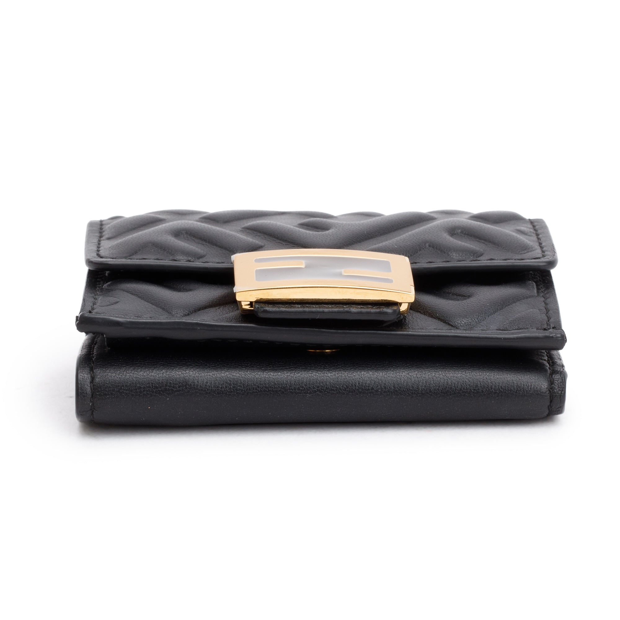 Fendi Black FF Embossed Leather Micro Trifold Wallet w/ Box